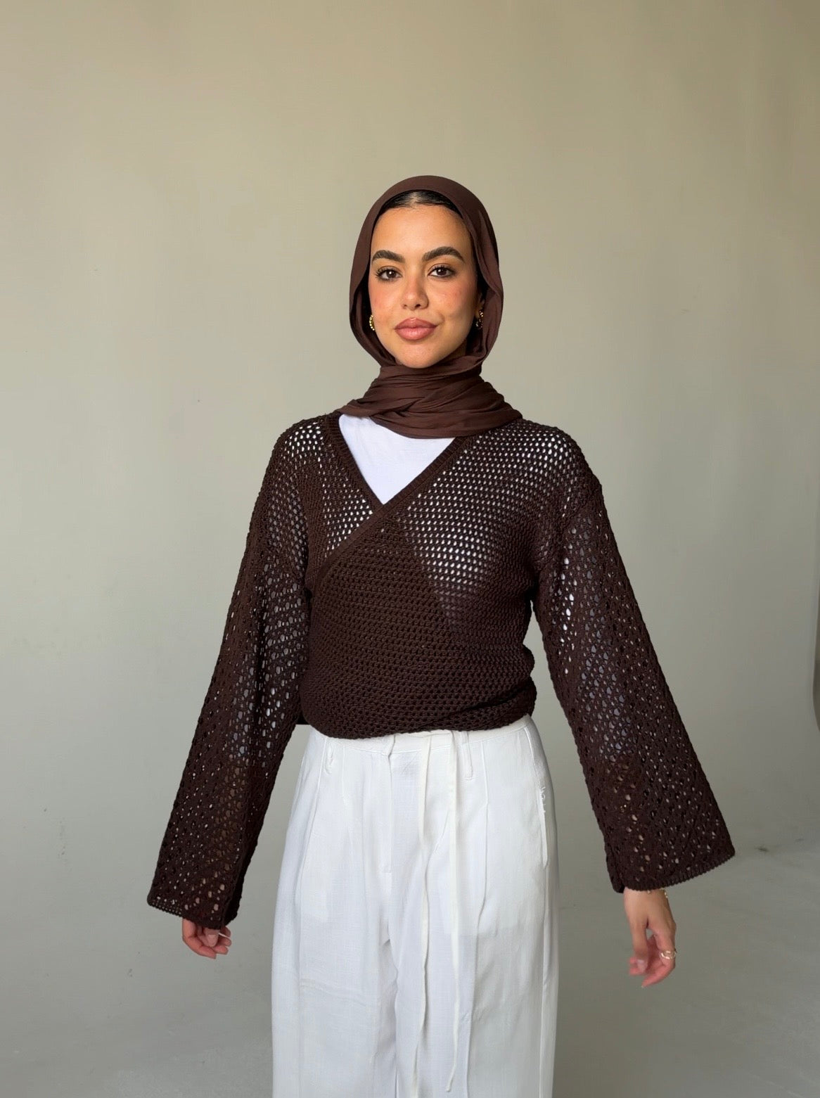 Seashell Wrap Top in Brown