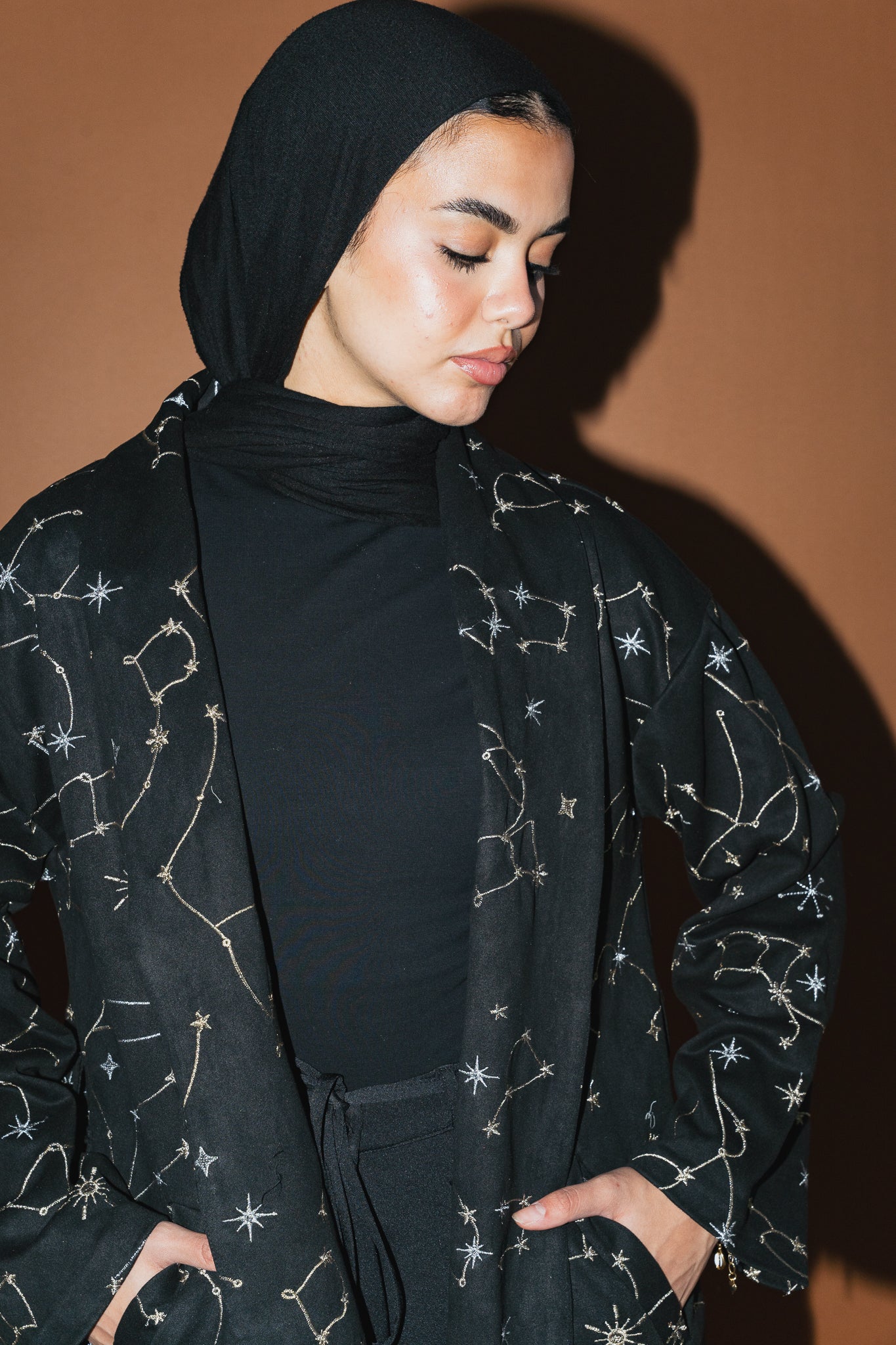 Celestial Embroidery Jacket in Black