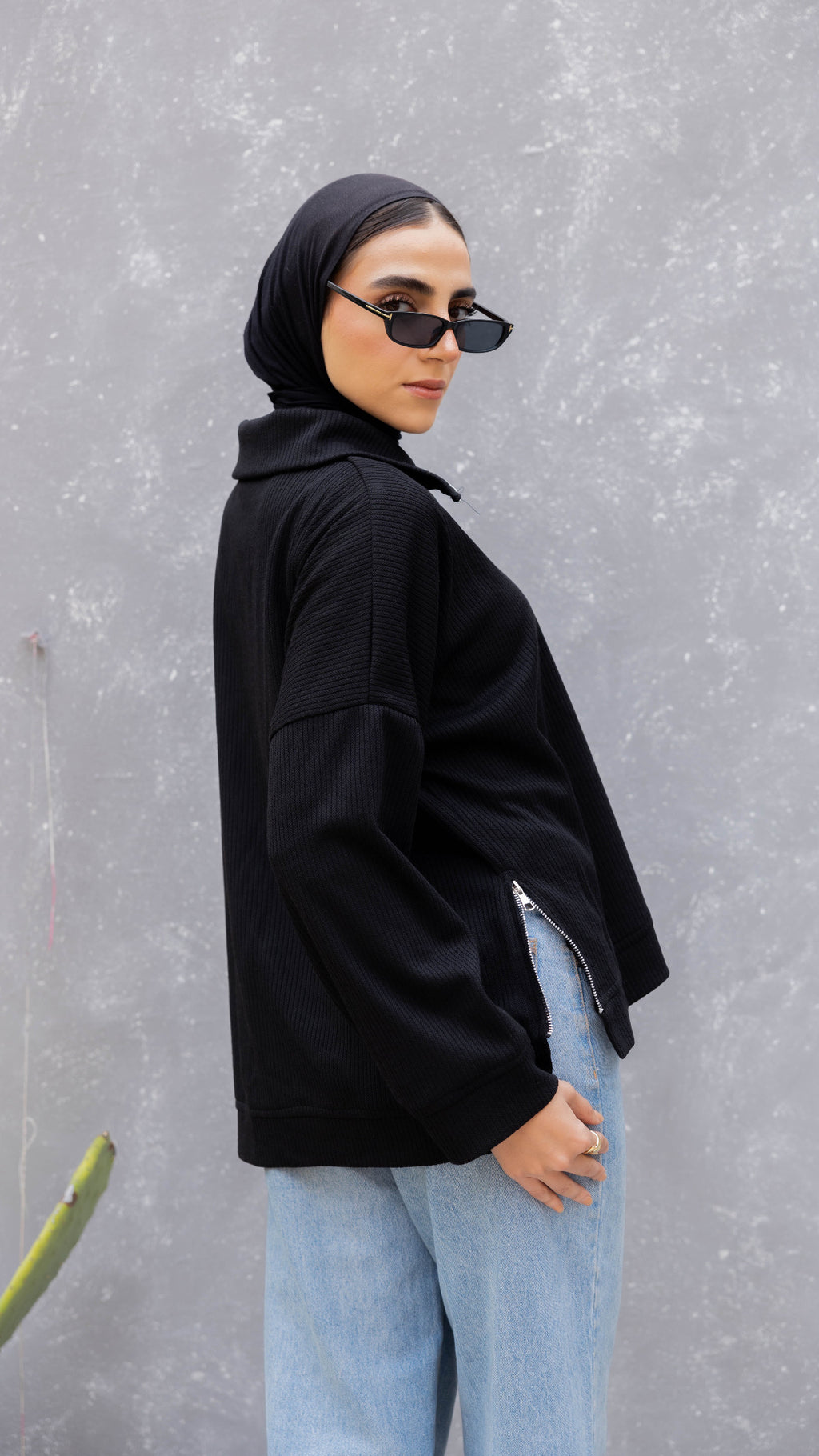 Zip-Up Sweater in Black