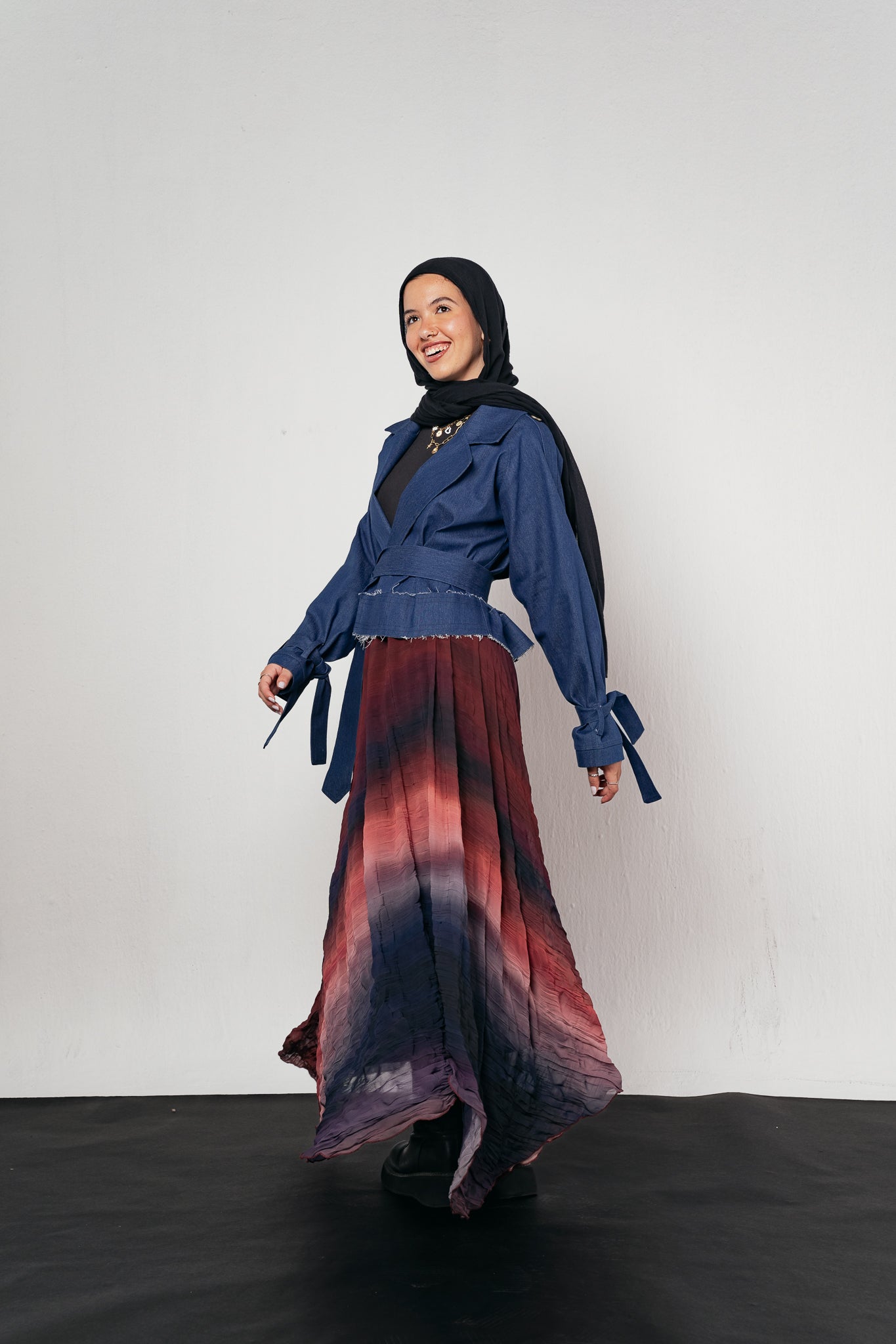 Cropped Trench Coat in Denim