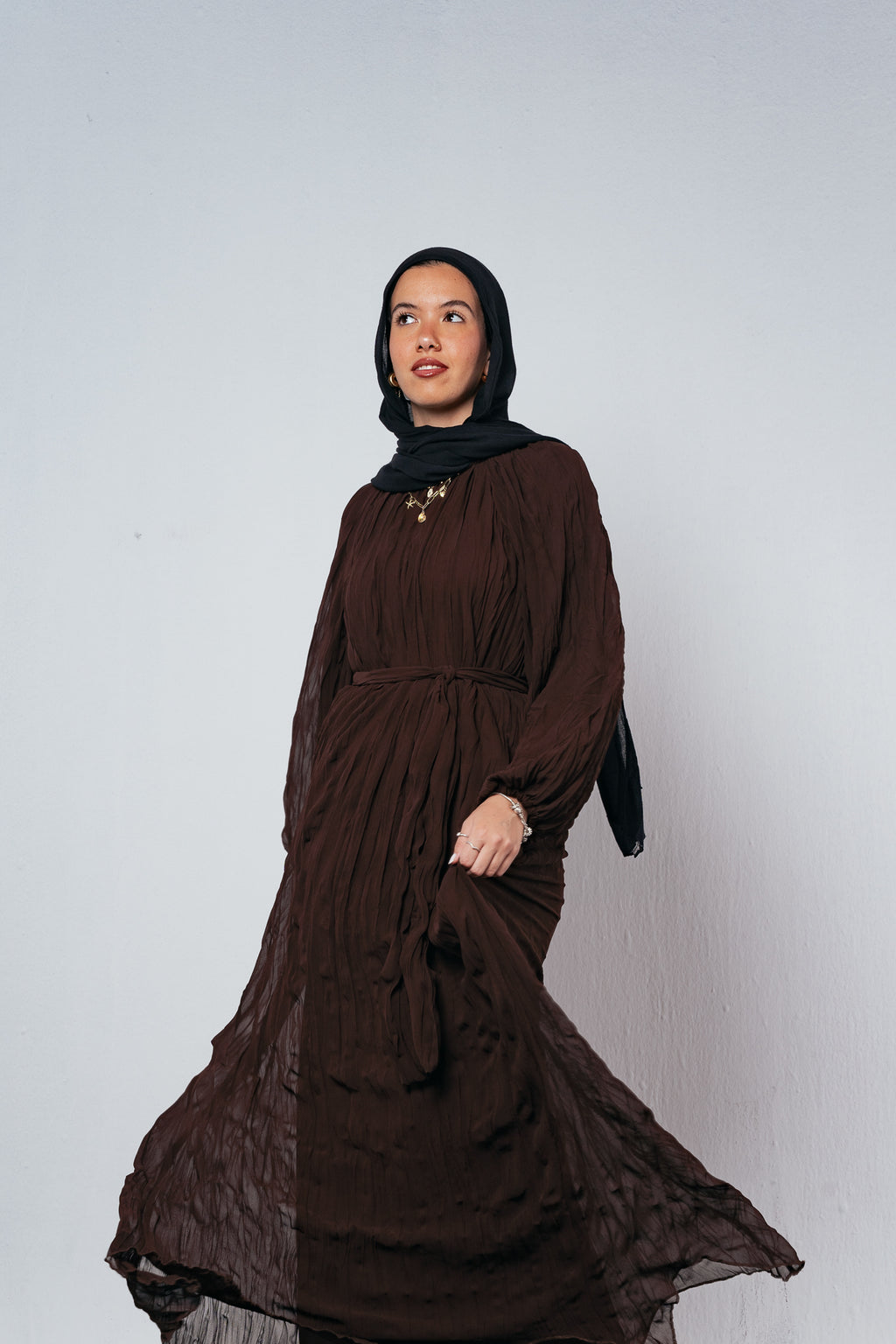 Nazly crushed dress in Brown
