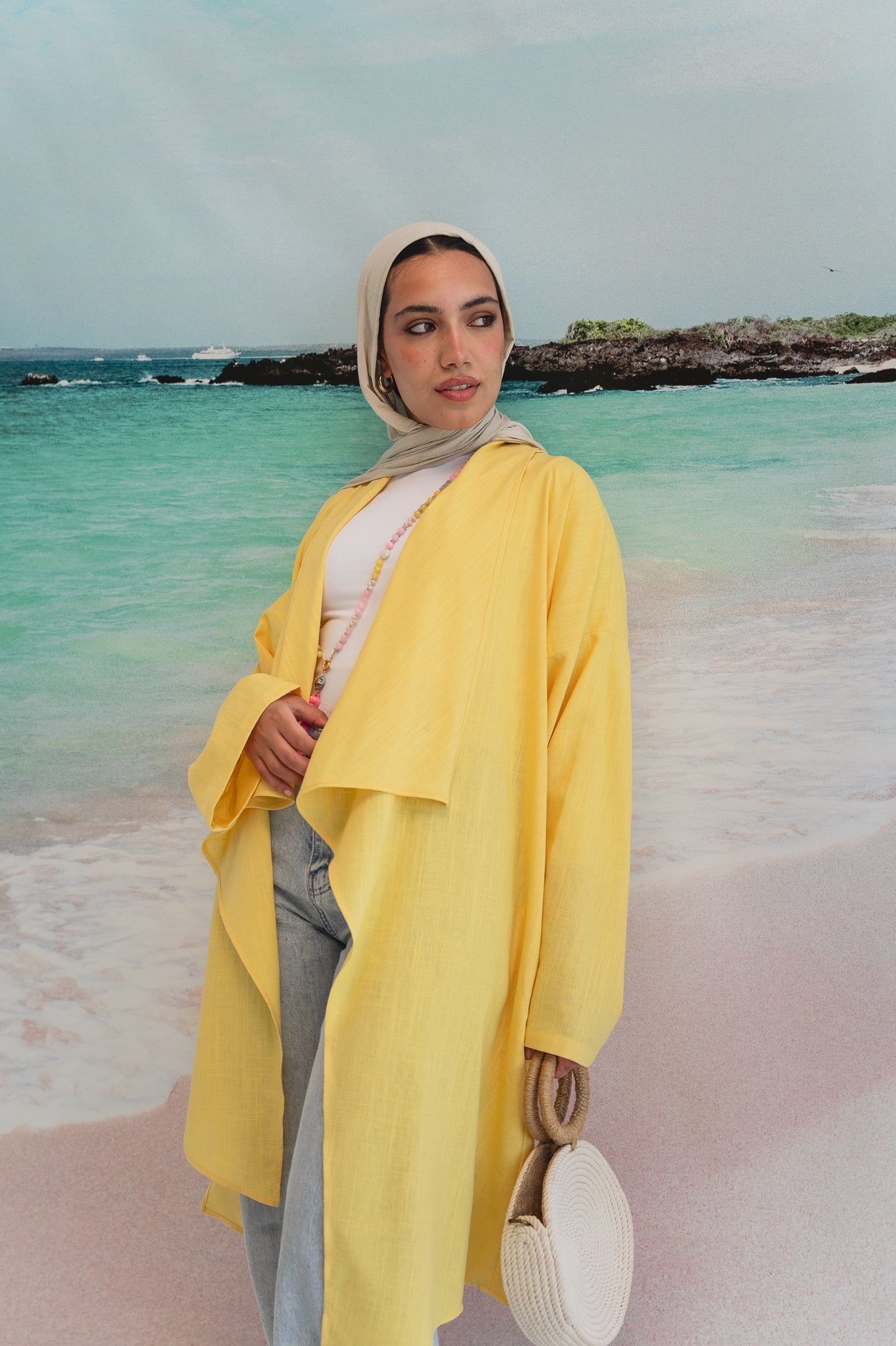Asymmetrical Linen Petal kimono in Yellow