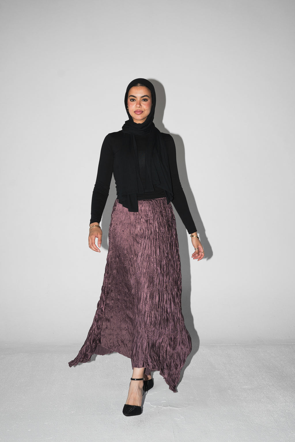 Anne Crushed skirt in Mauve wine