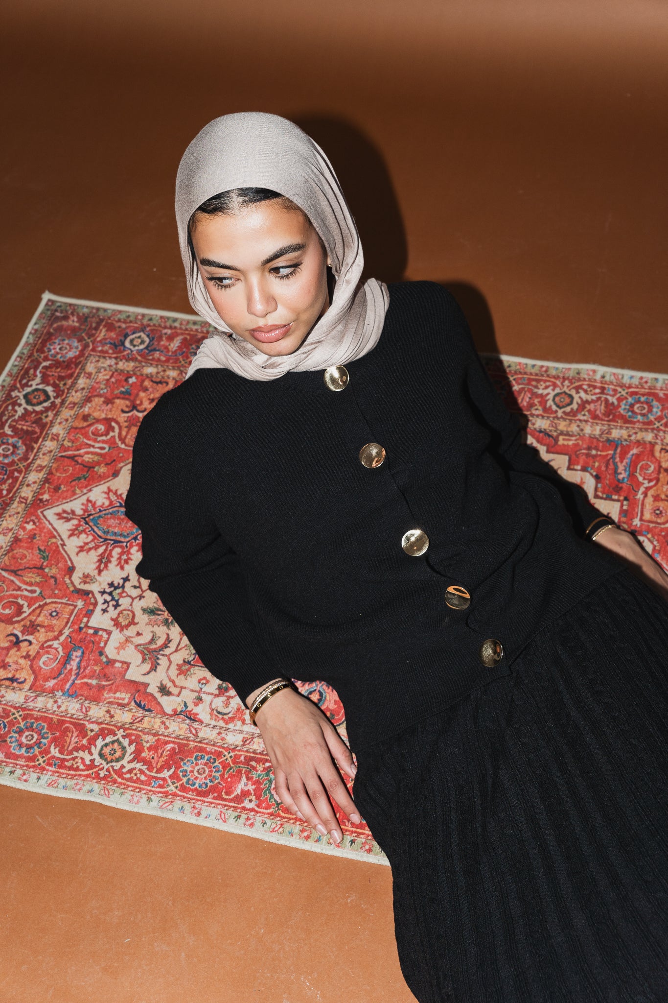 Gold Buttons Knit Crop Cardigan in Black