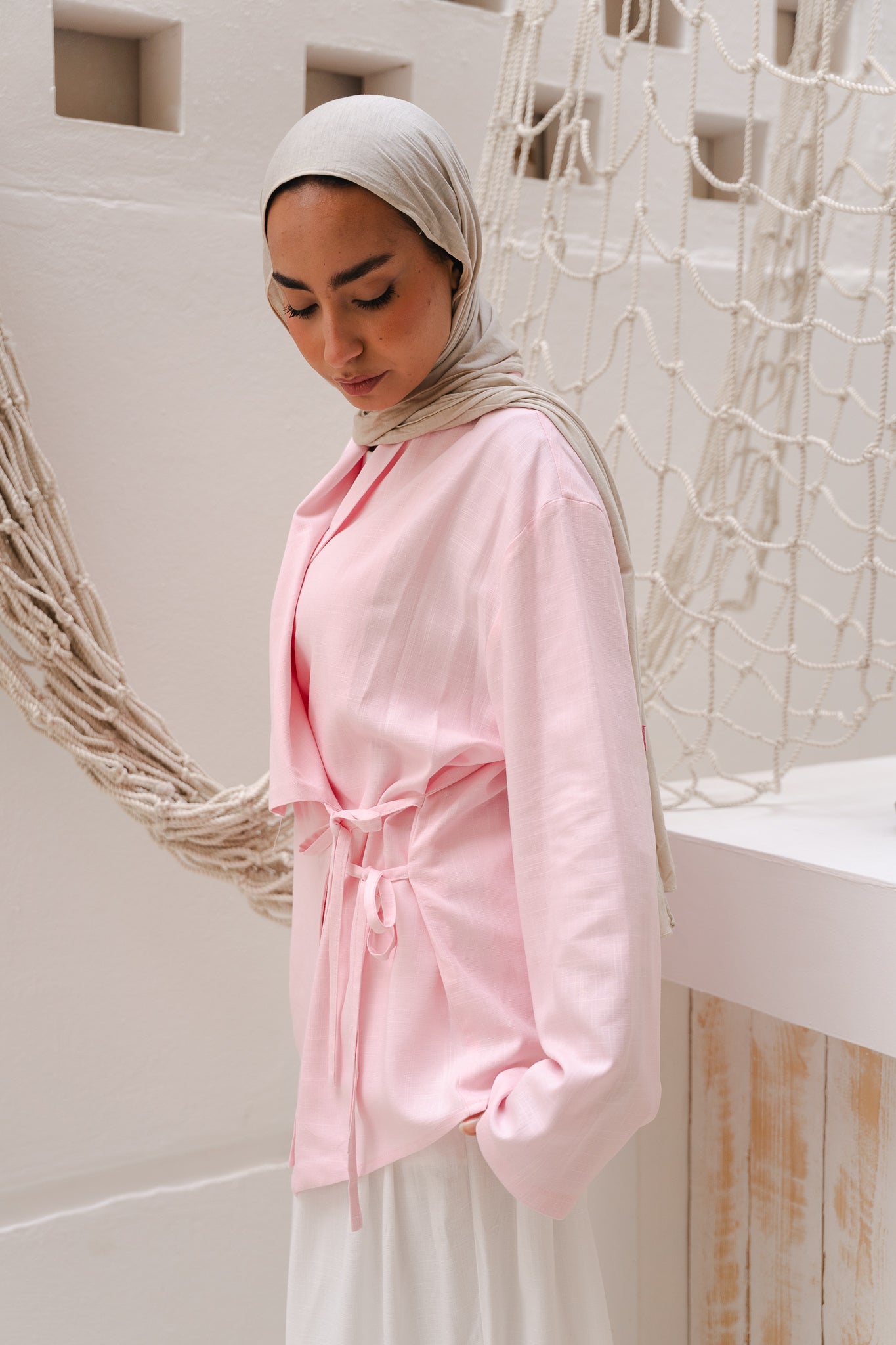 Side Tie Linen Top in Rose