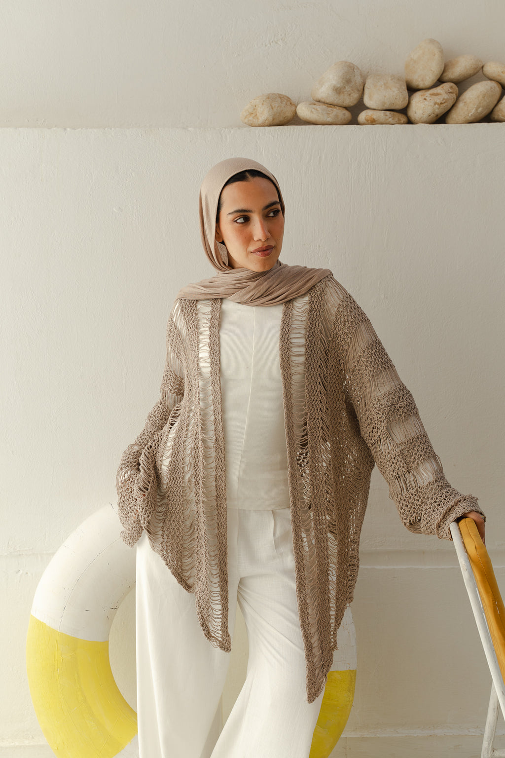 Coastal Crochet Cardigan in Cafe