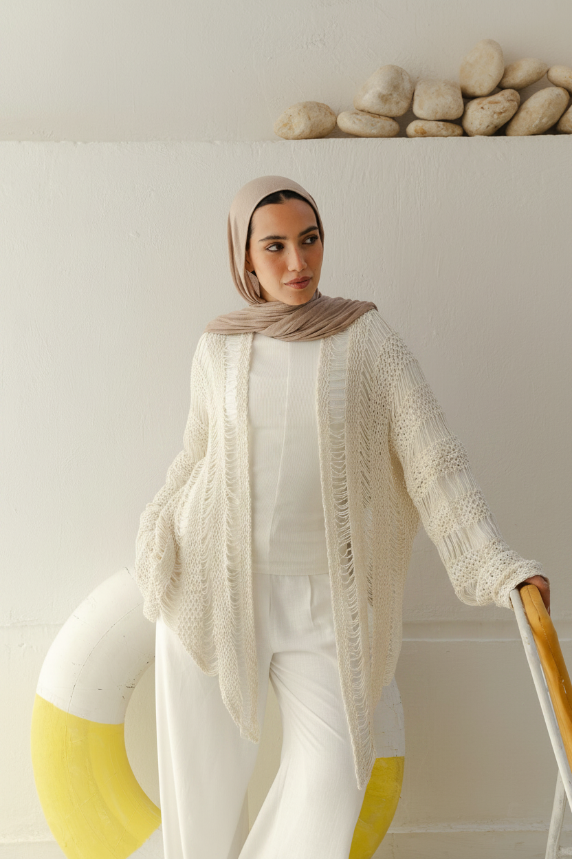 Coastal Crochet Cardigan in Off White