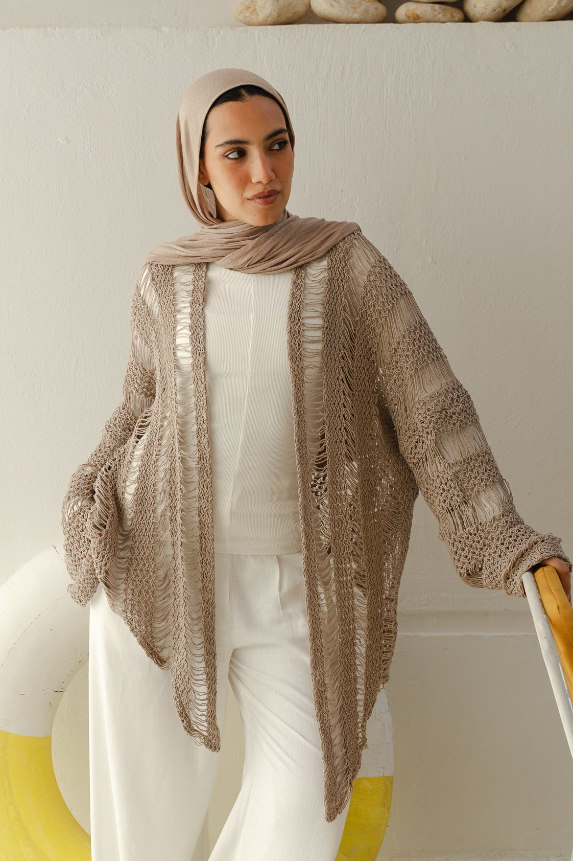 Coastal Crochet Cardigan in Cafe