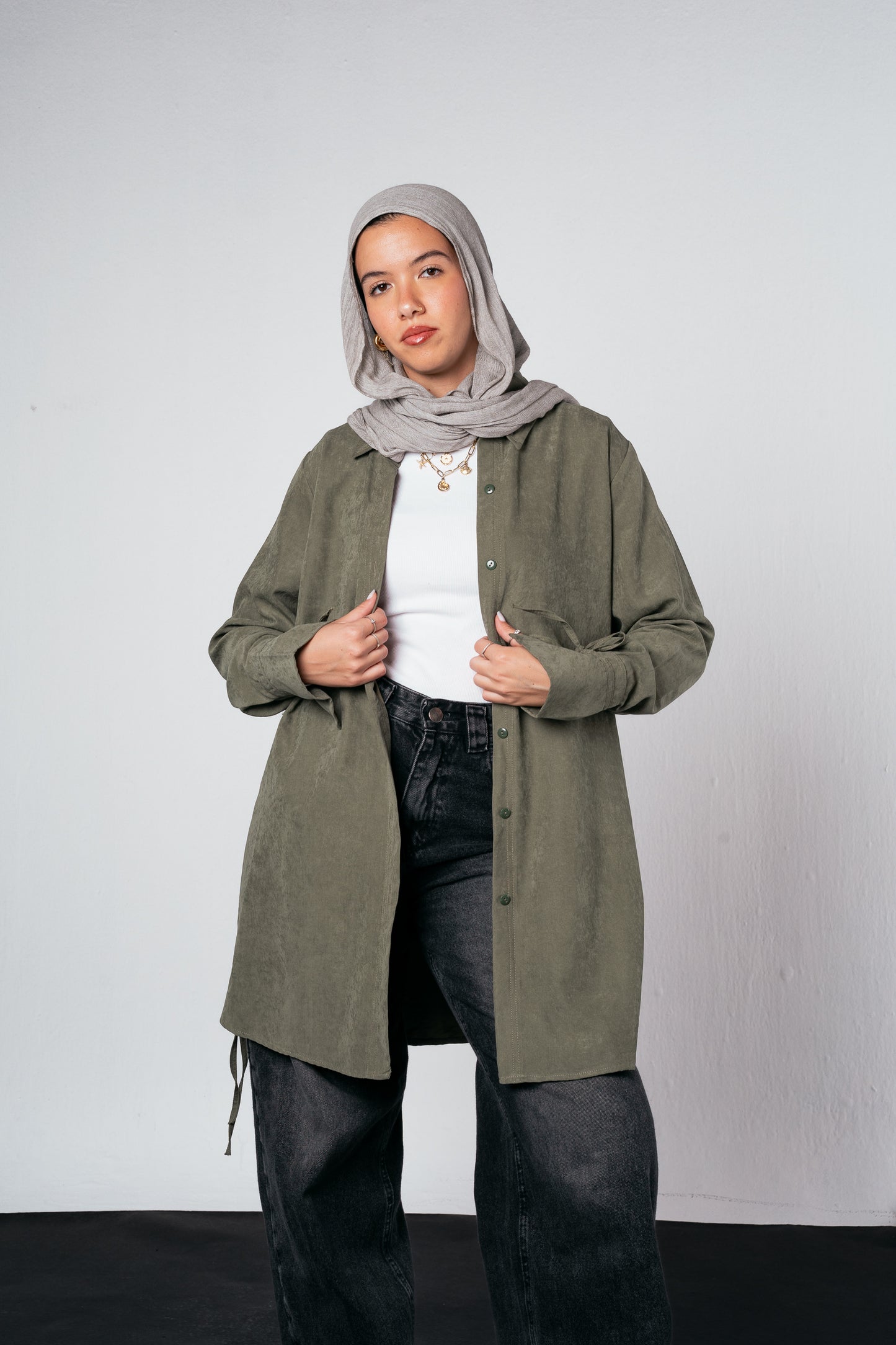 Behind Tie Shirt in Olive