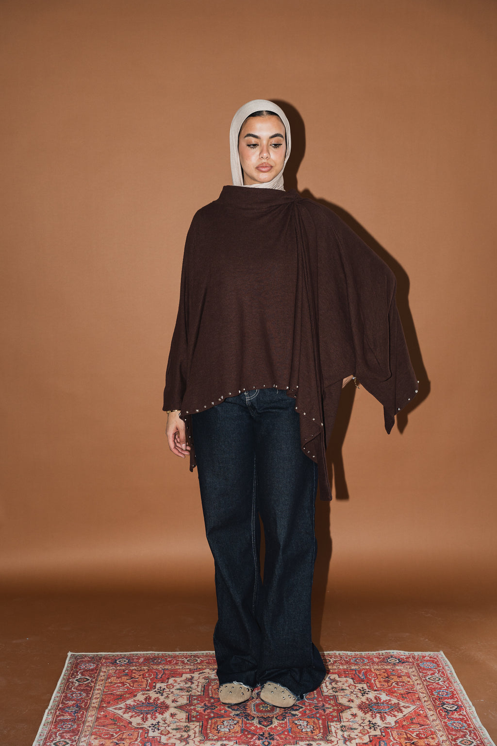 Studded Stardust Cape in Brown