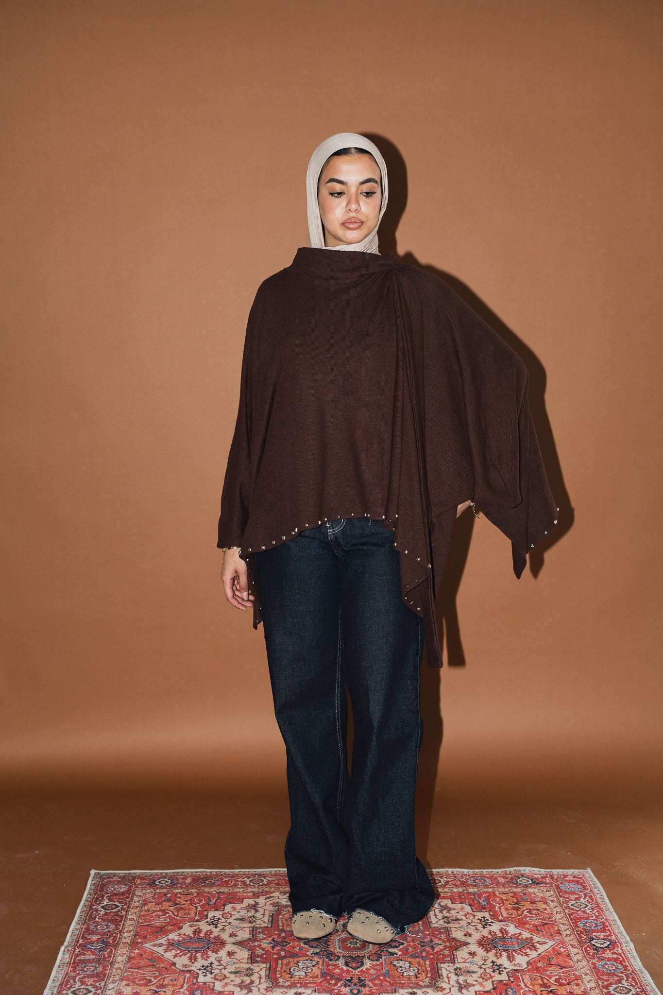 Studded Stardust Cape in Brown