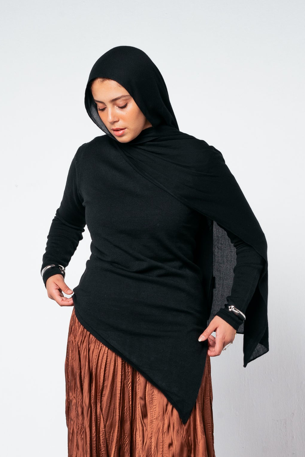 Warm Knit Asymmetrical Top in Black