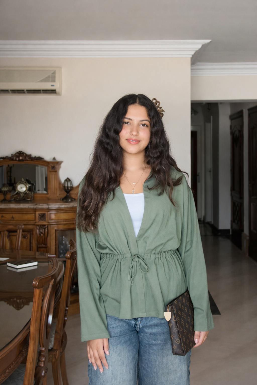 Slay You Girl Linen Top in Olive