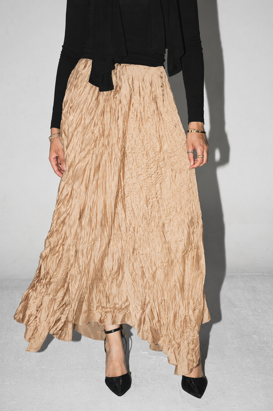 Anne Crushed skirt in Golden beige
