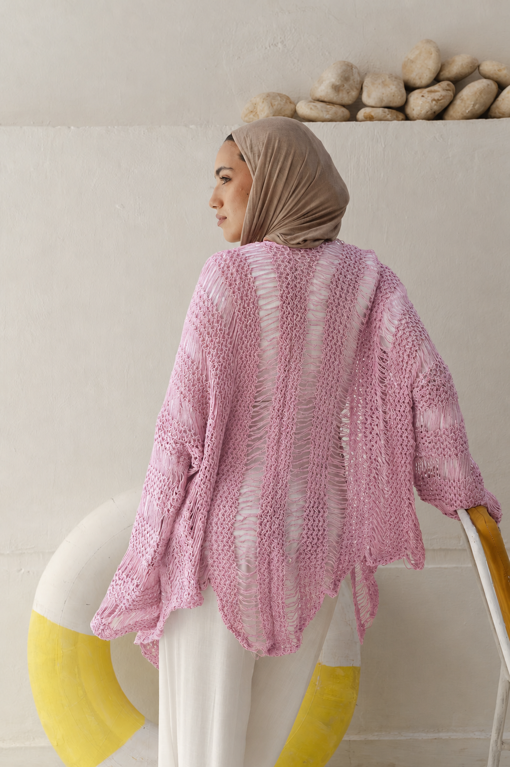Coastal Crochet Cardigan in Baby Pink