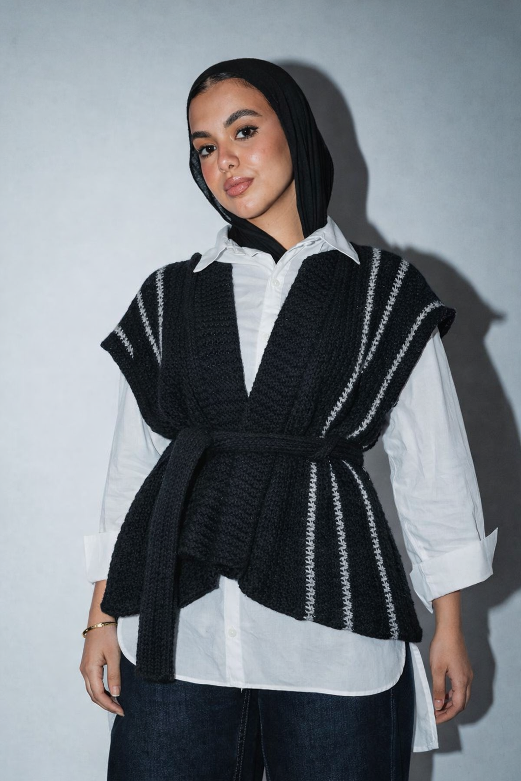 Silver Threads Knit Vest in Black