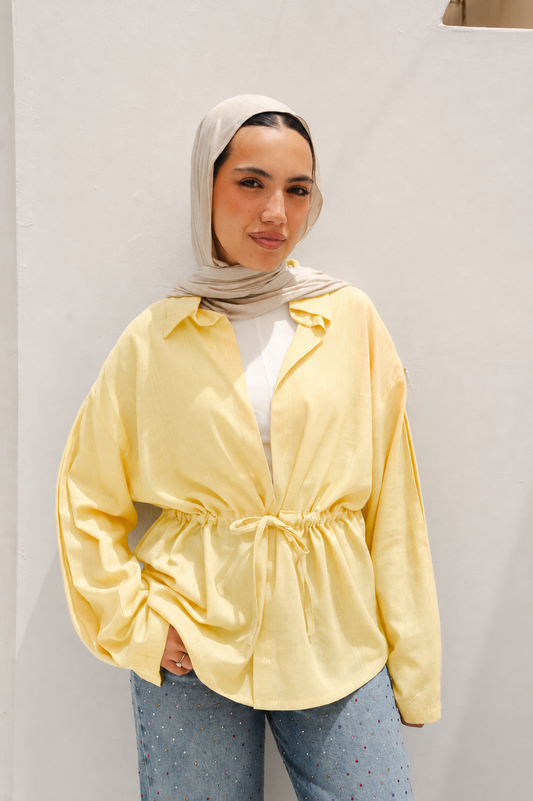 Slay You Girl Linen Top in Yellow