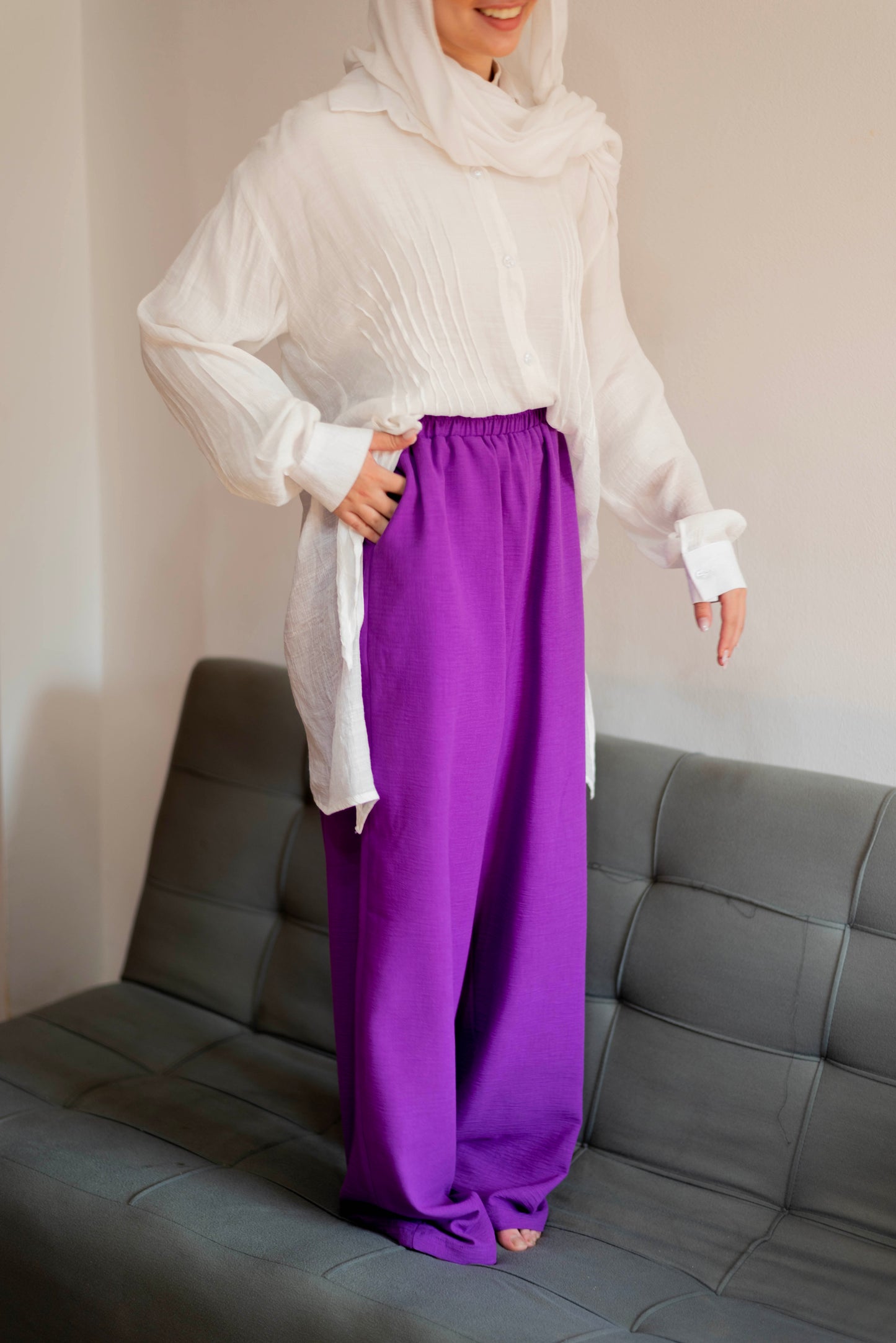 Linen pants in Purple