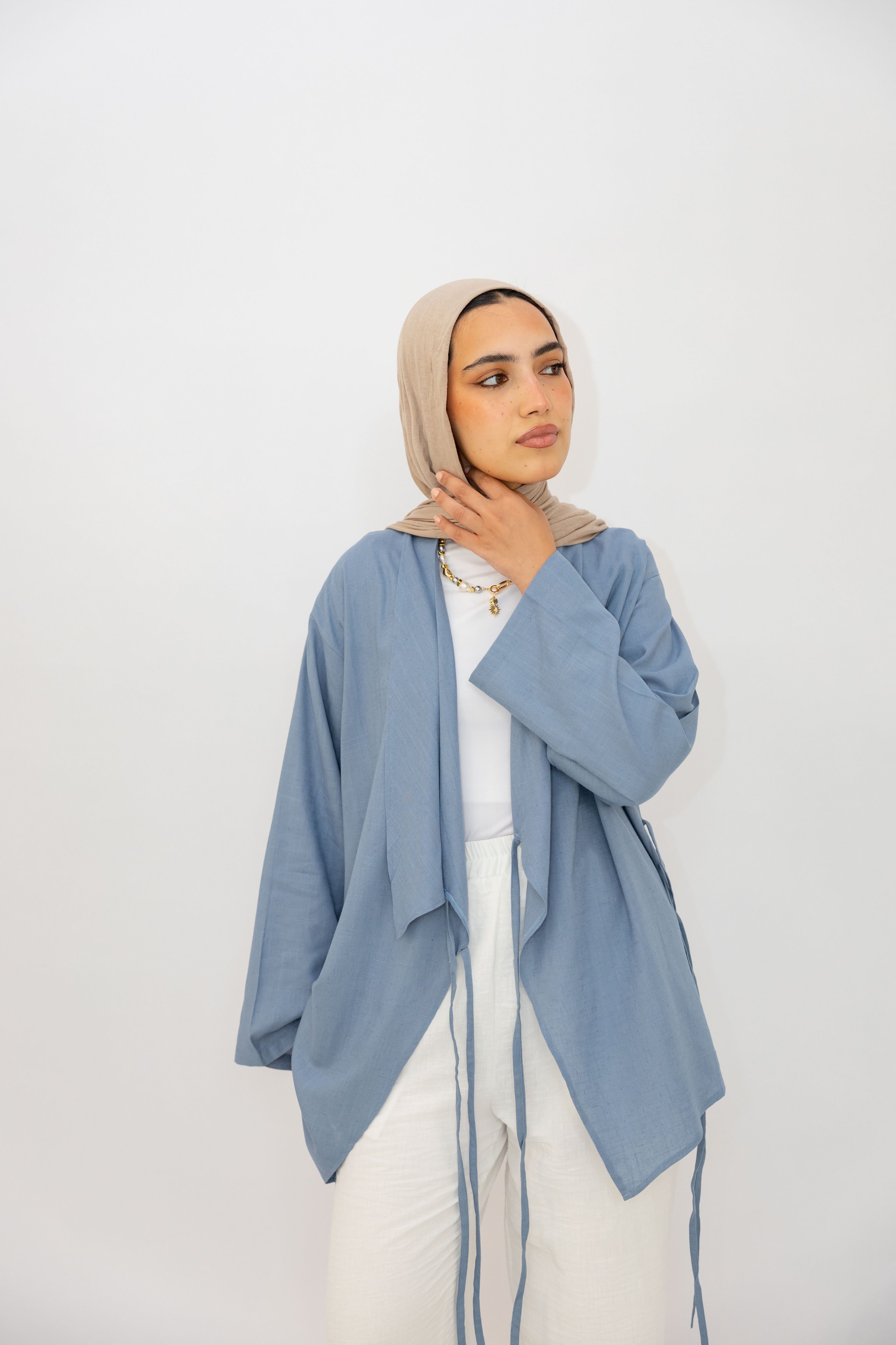 Side Tie Linen Top in Blue