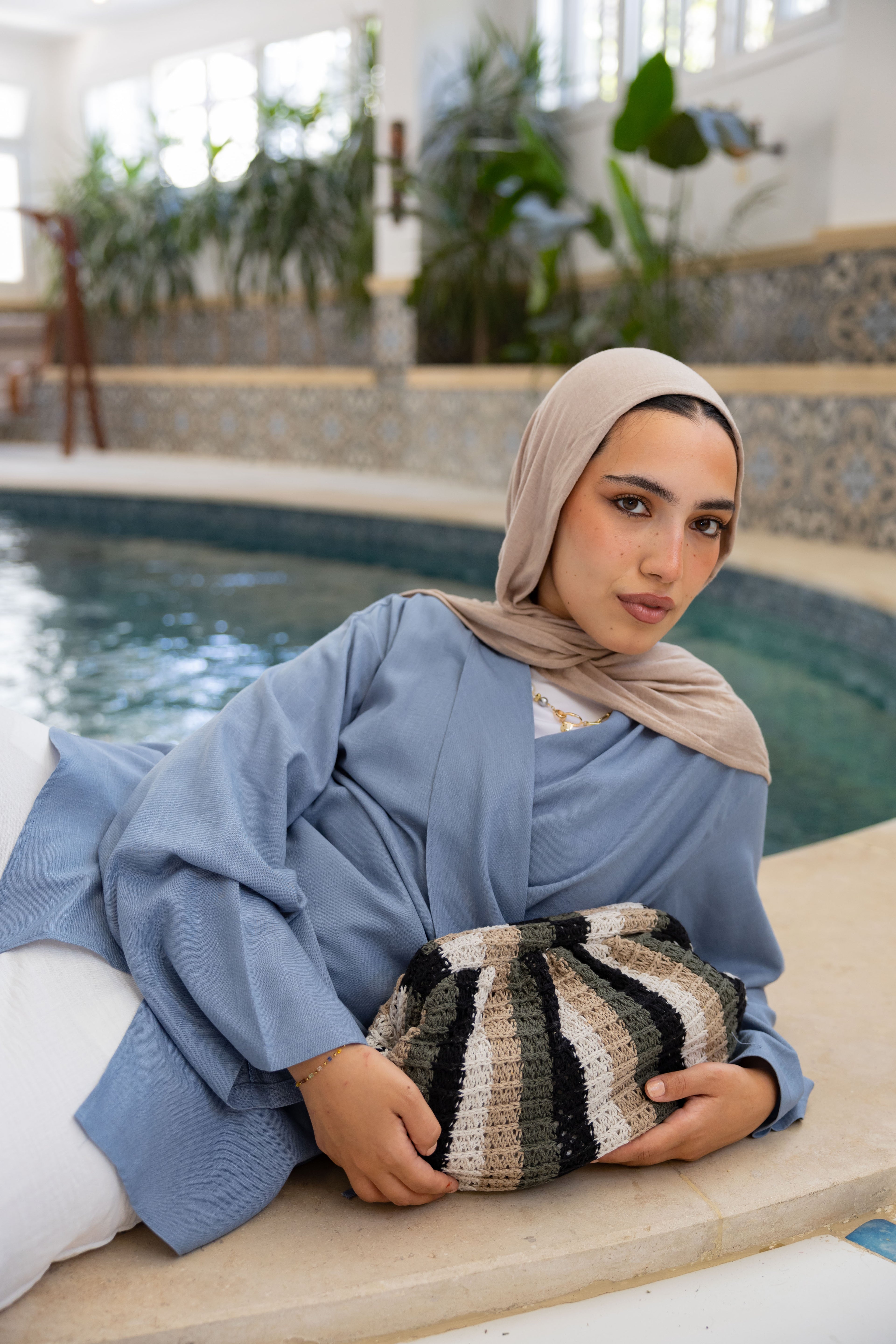 Side Tie Linen Top in Blue