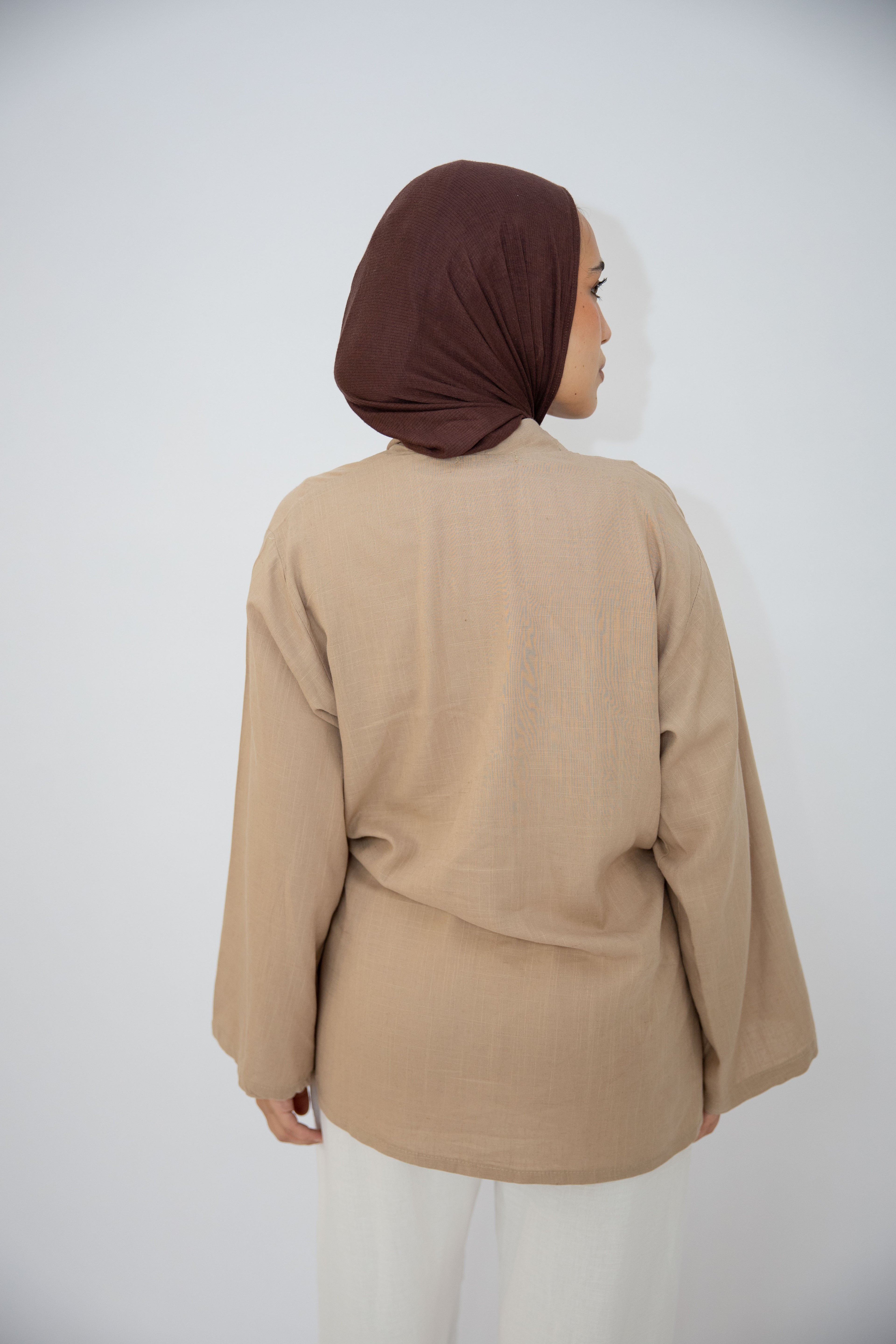 Side Tie Linen Top in Cafe