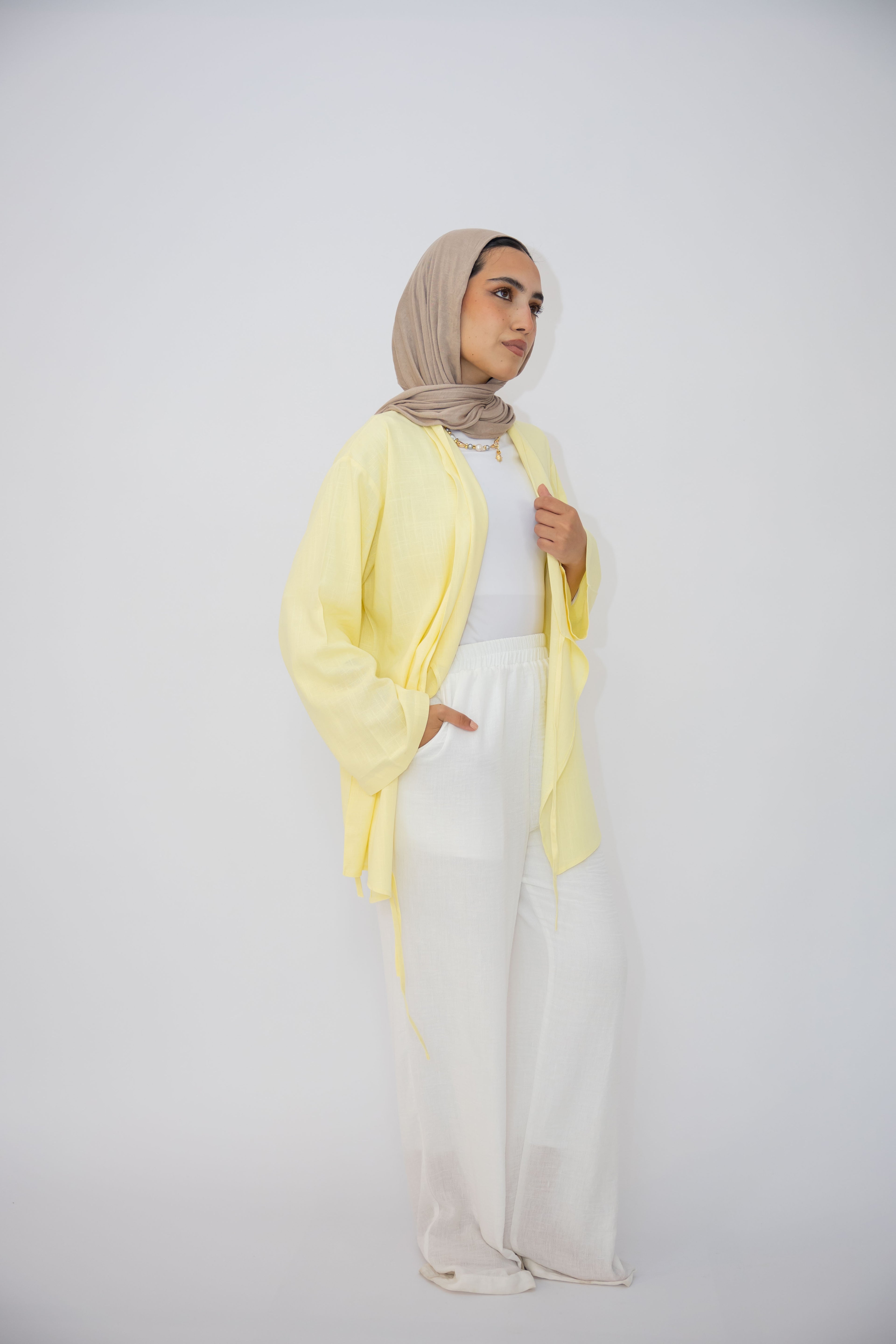 Side Tie Linen Top in Yellow