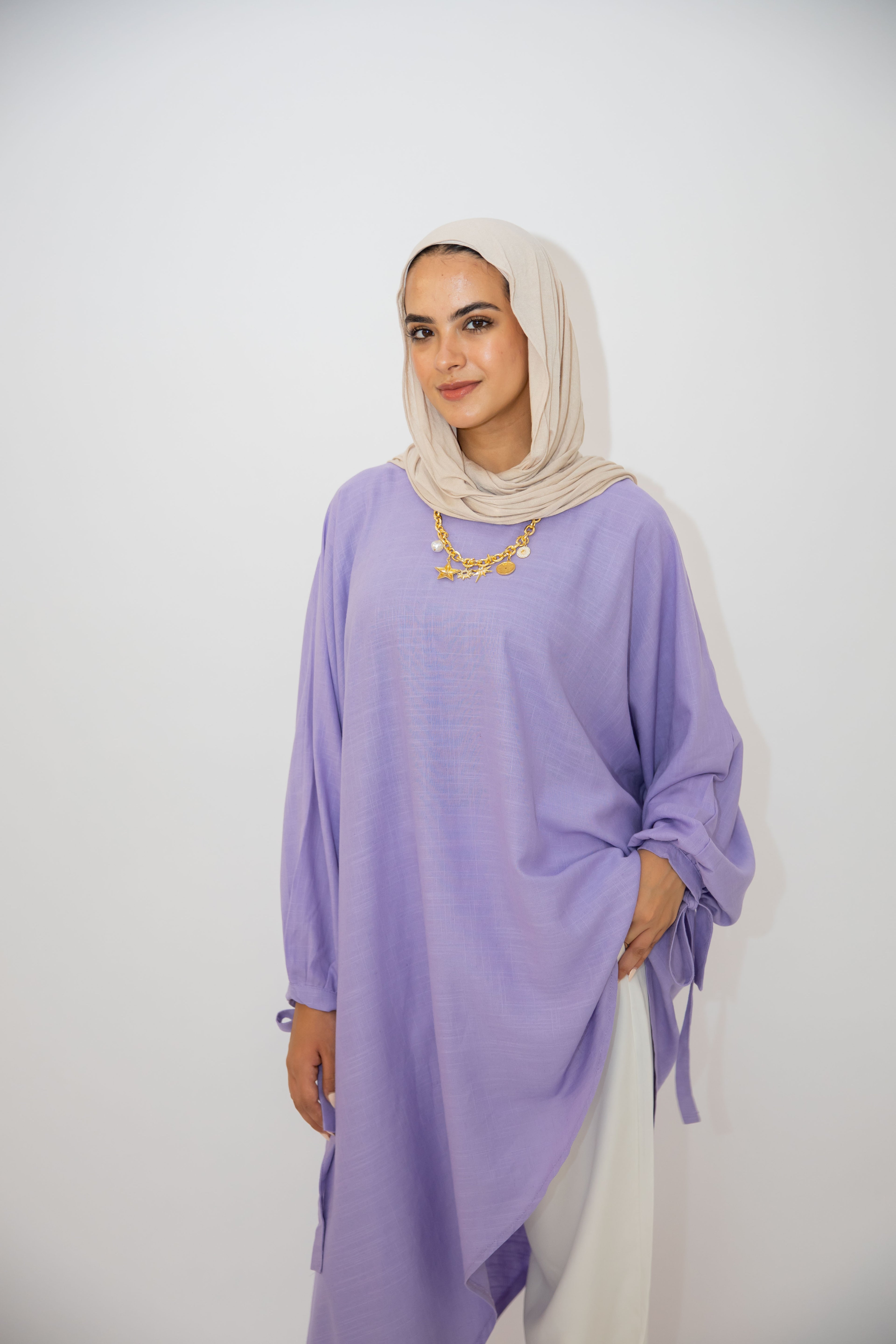 Asymmetric Linen Top in Lilac