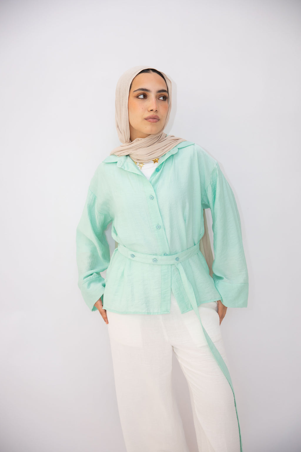 The Adjust belted shirt in Aqua