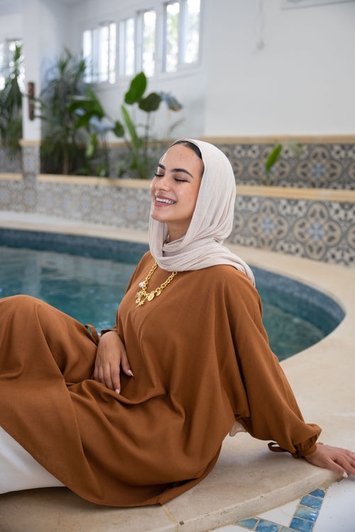 Asymmetric Linen Top in Brown