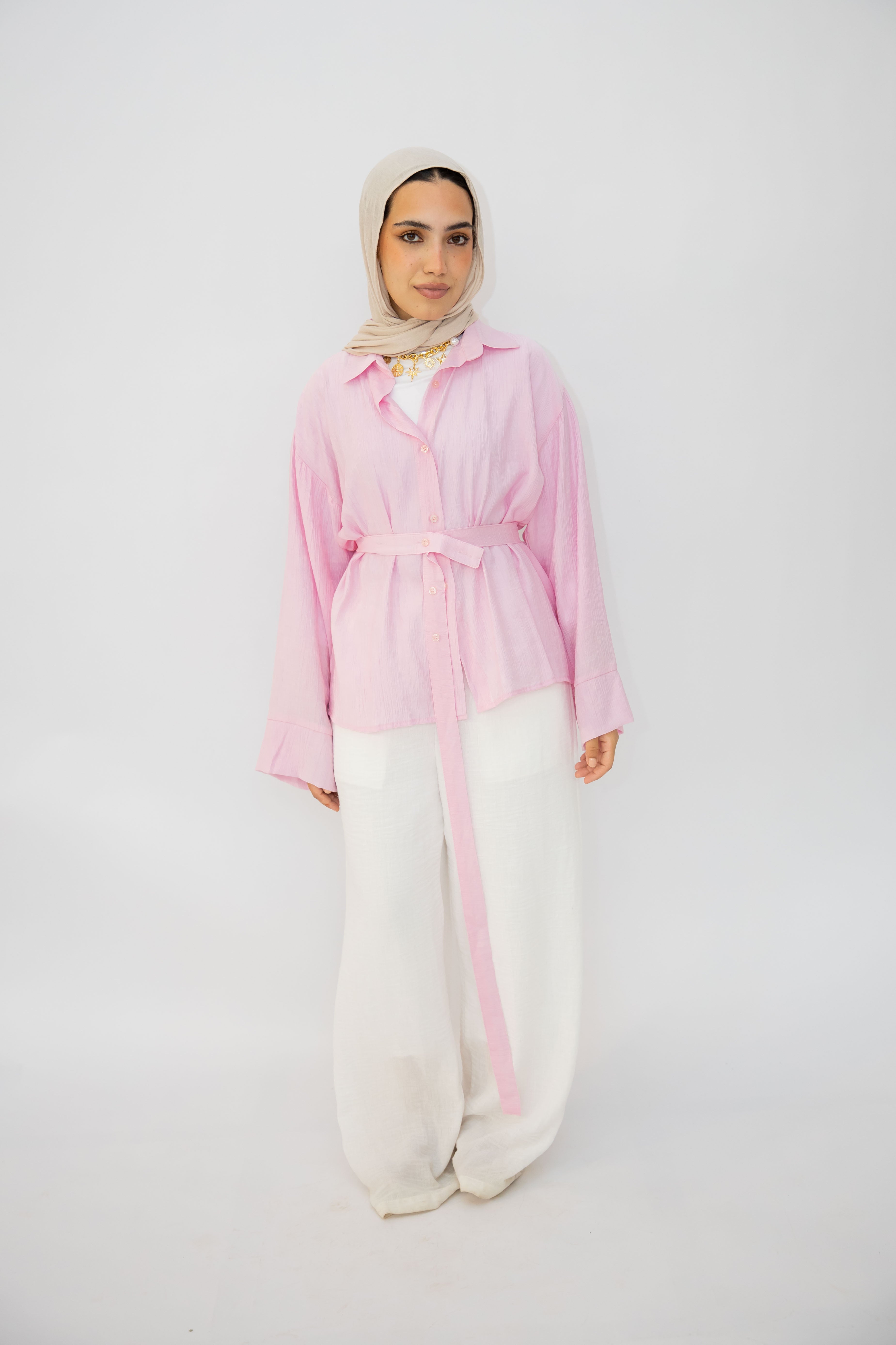 The Adjust belted shirt in Pink