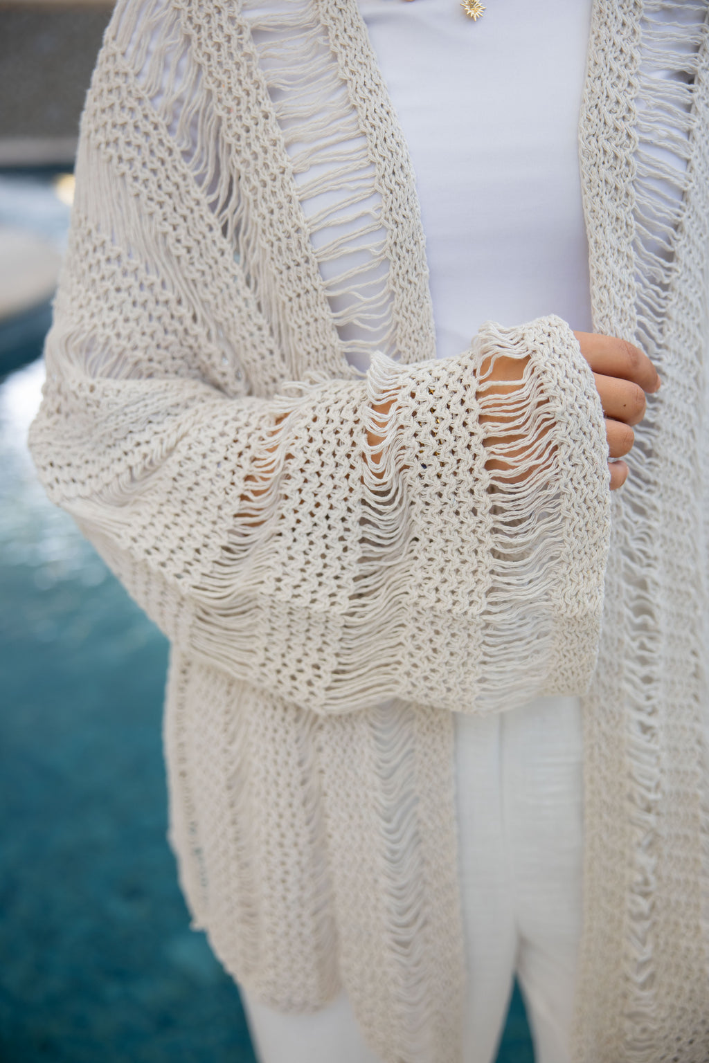 Coastal Crochet Cardigan in Off White