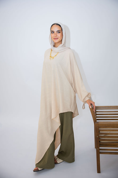 Asymmetric Linen Top in Beige
