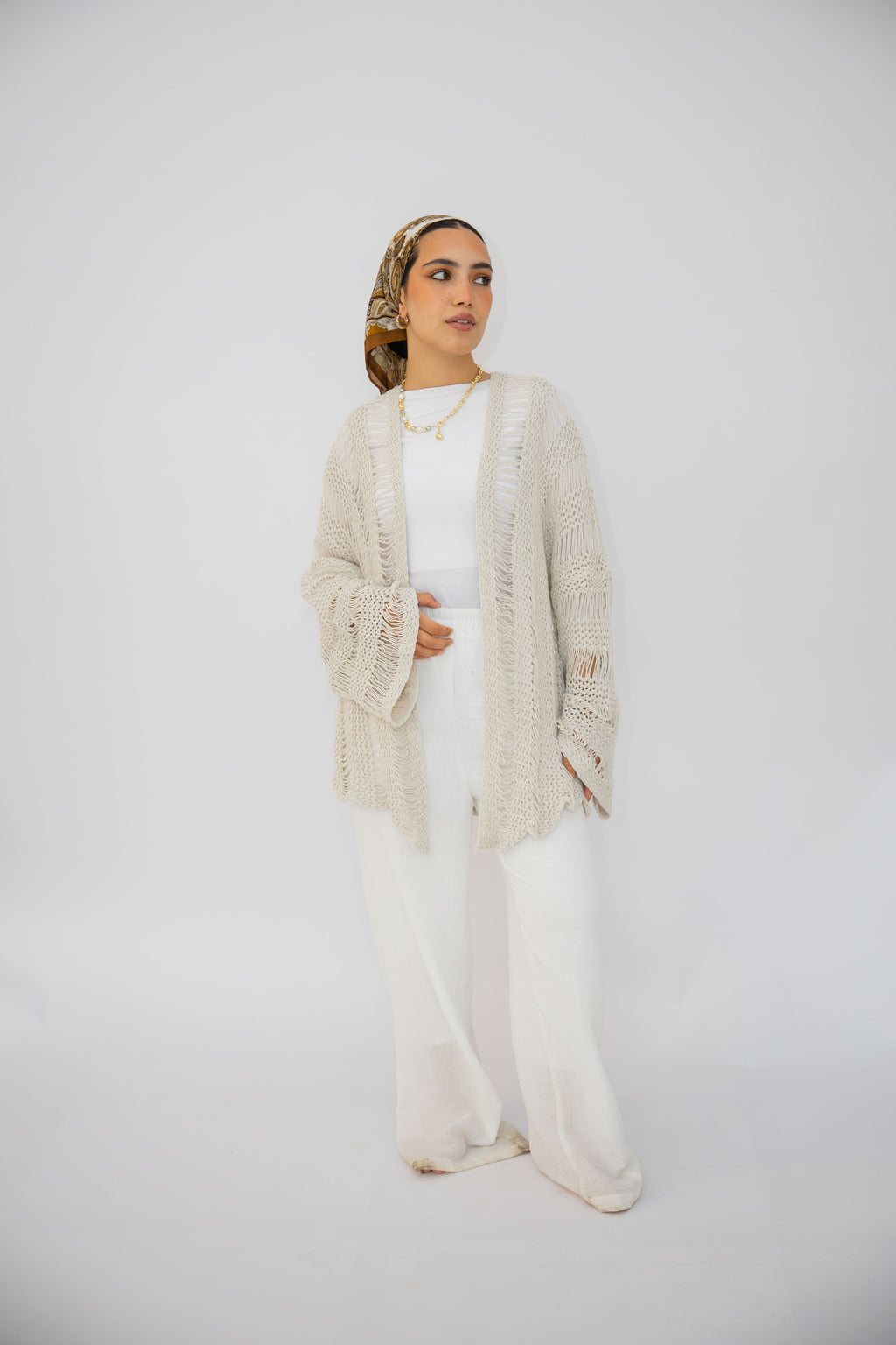 Coastal Crochet Cardigan in Off White