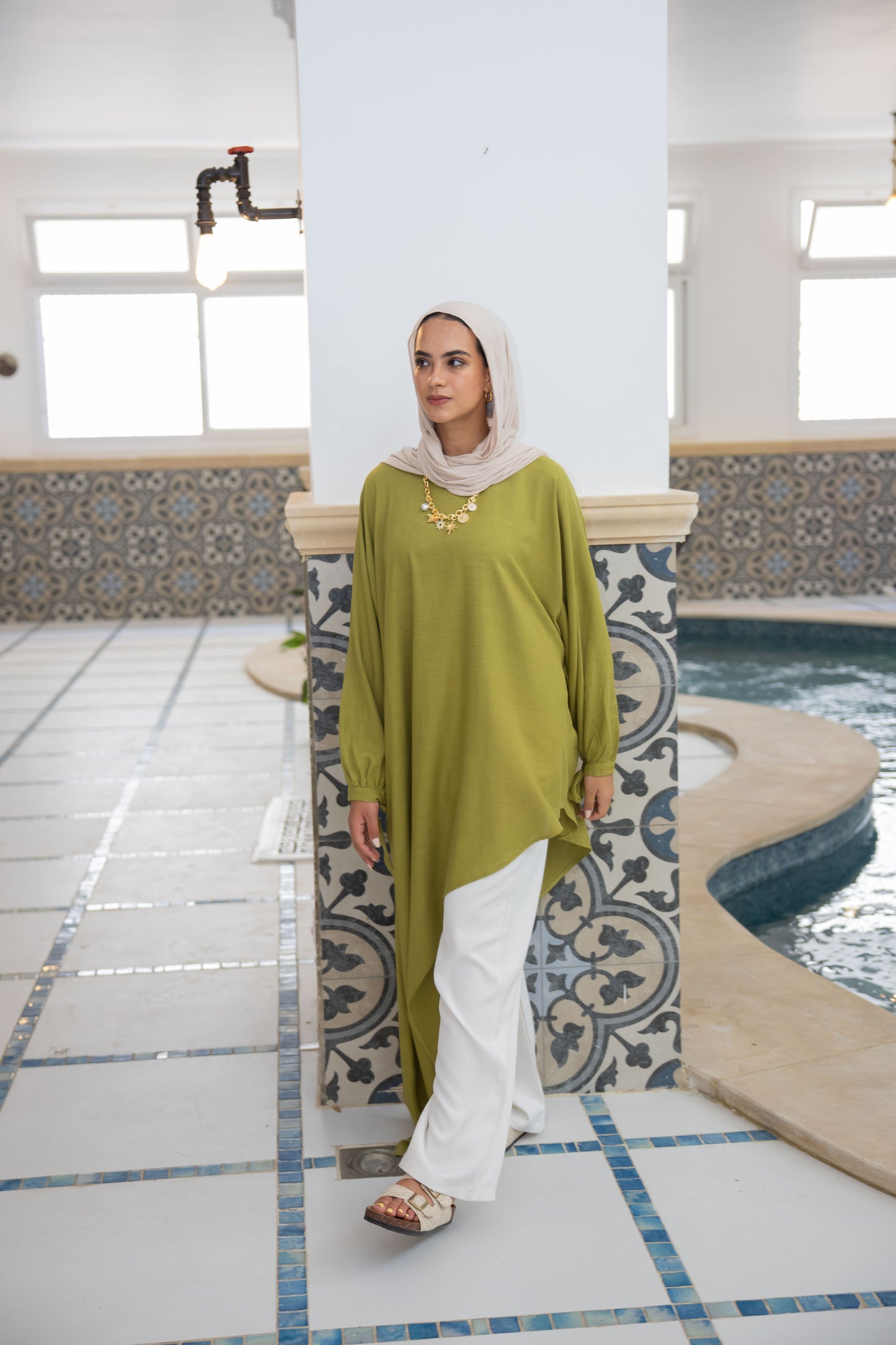 Asymmetric Linen Top in Lime
