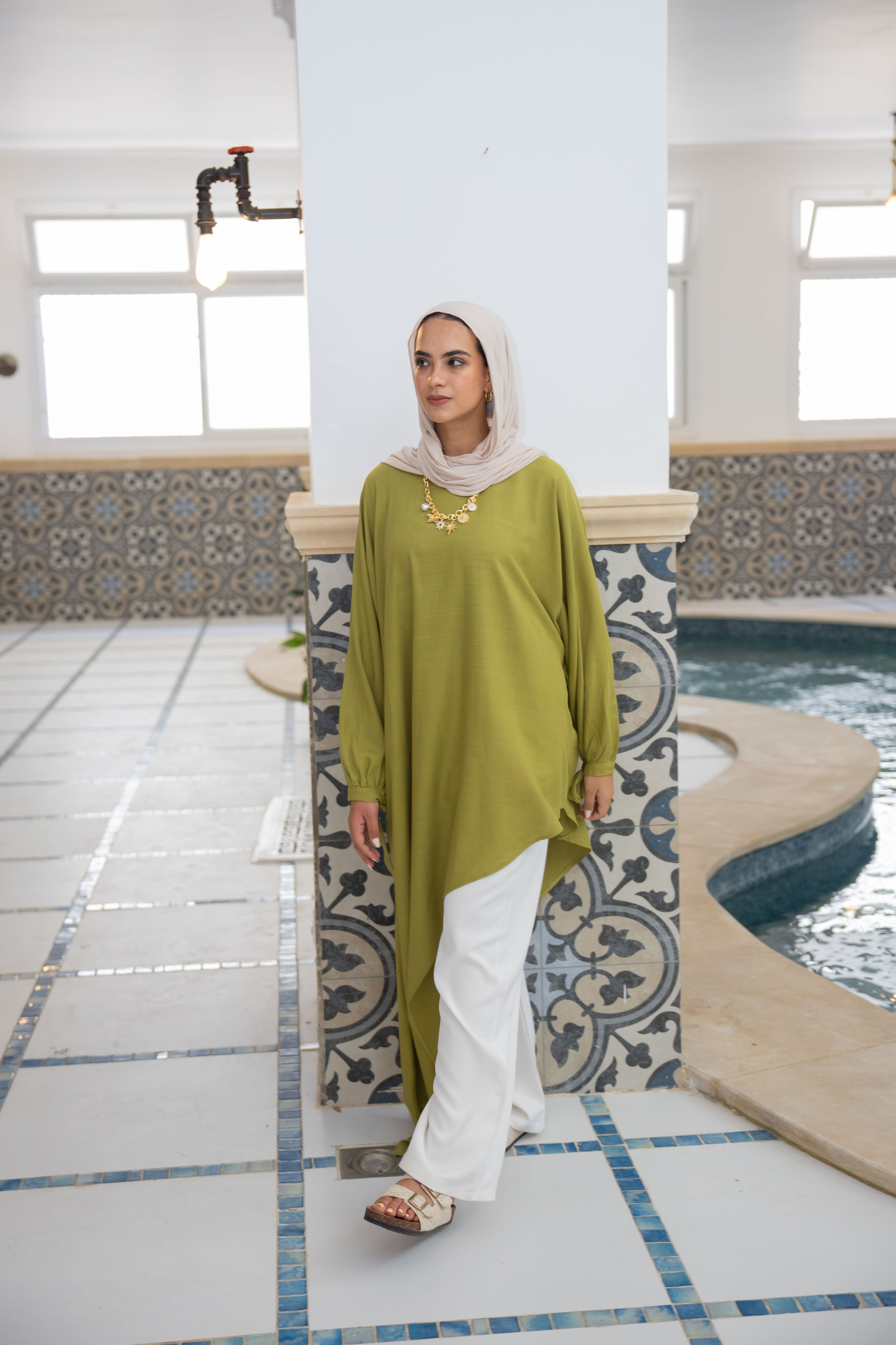 Asymmetric Linen Top in Lime