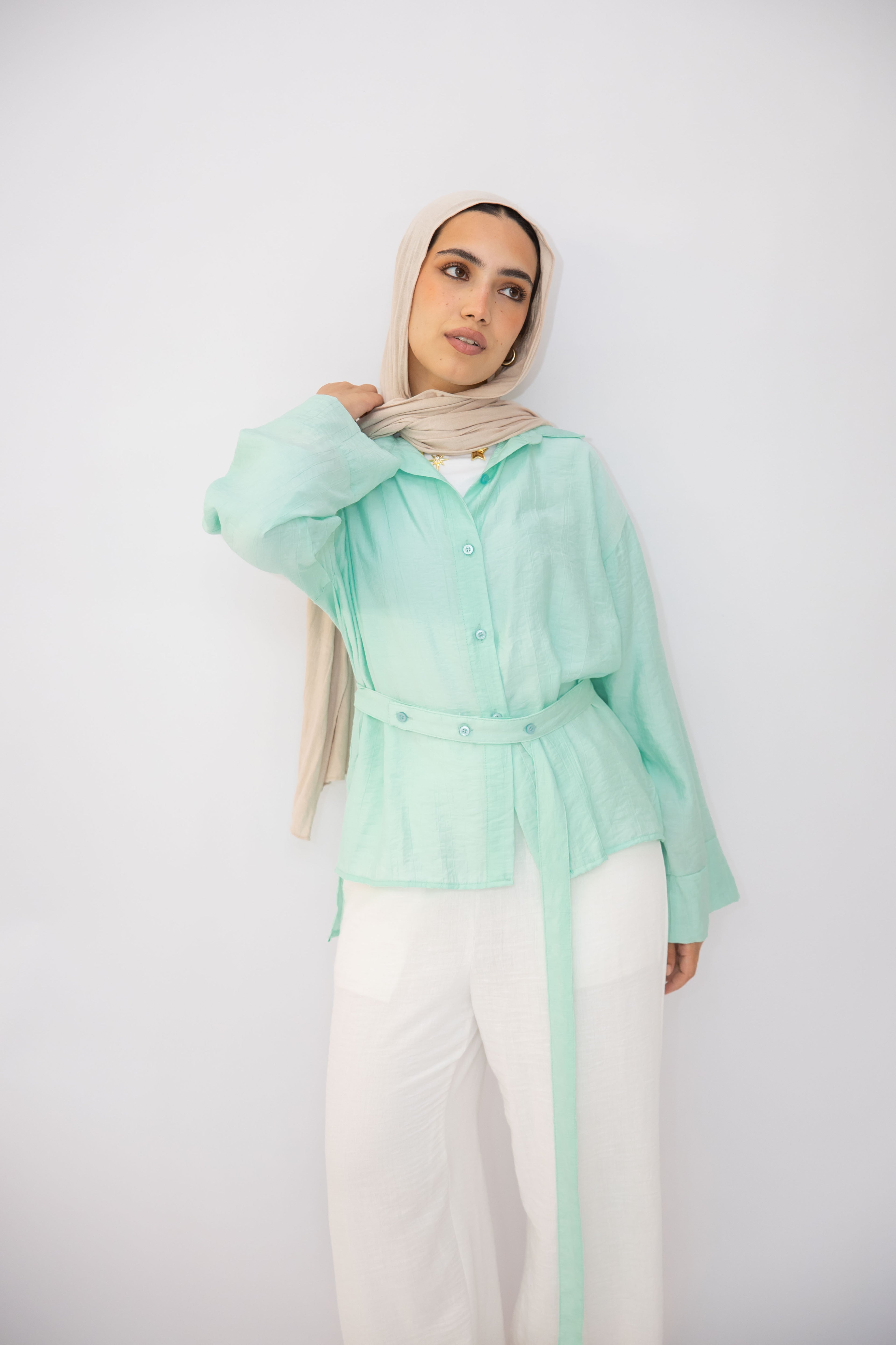 The Adjust belted shirt in Aqua