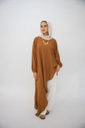 Asymmetric Linen Top in Brown