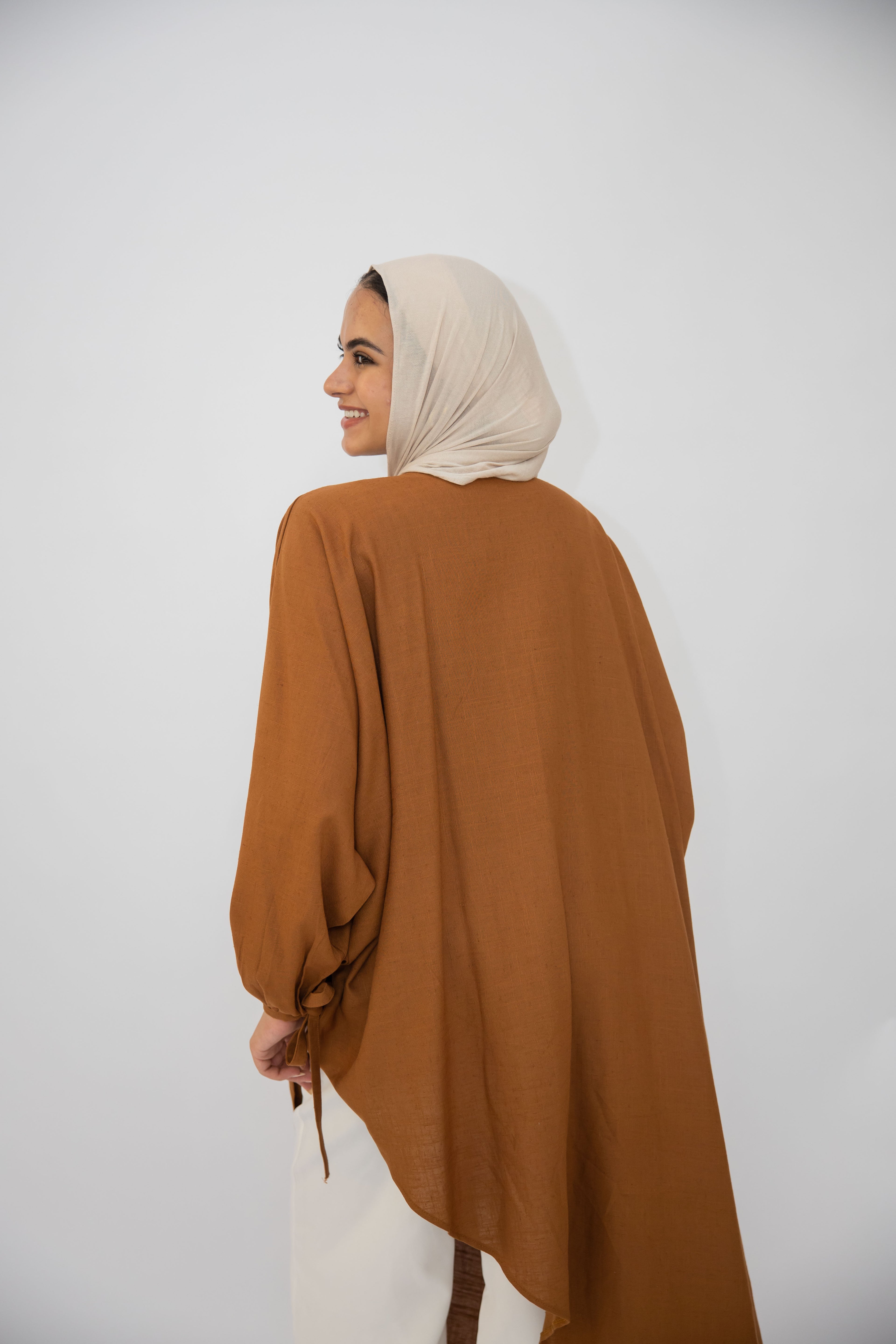Asymmetric Linen Top in Brown