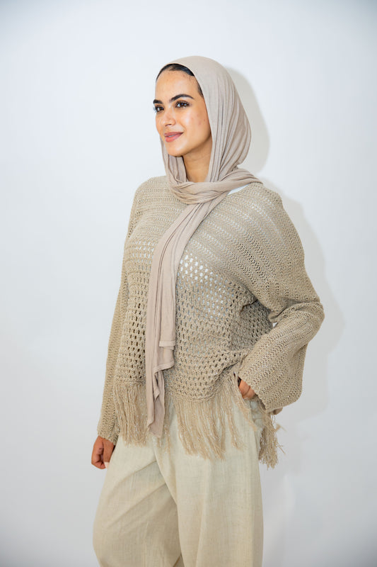 Sea threads crochet top in shimmer cafe