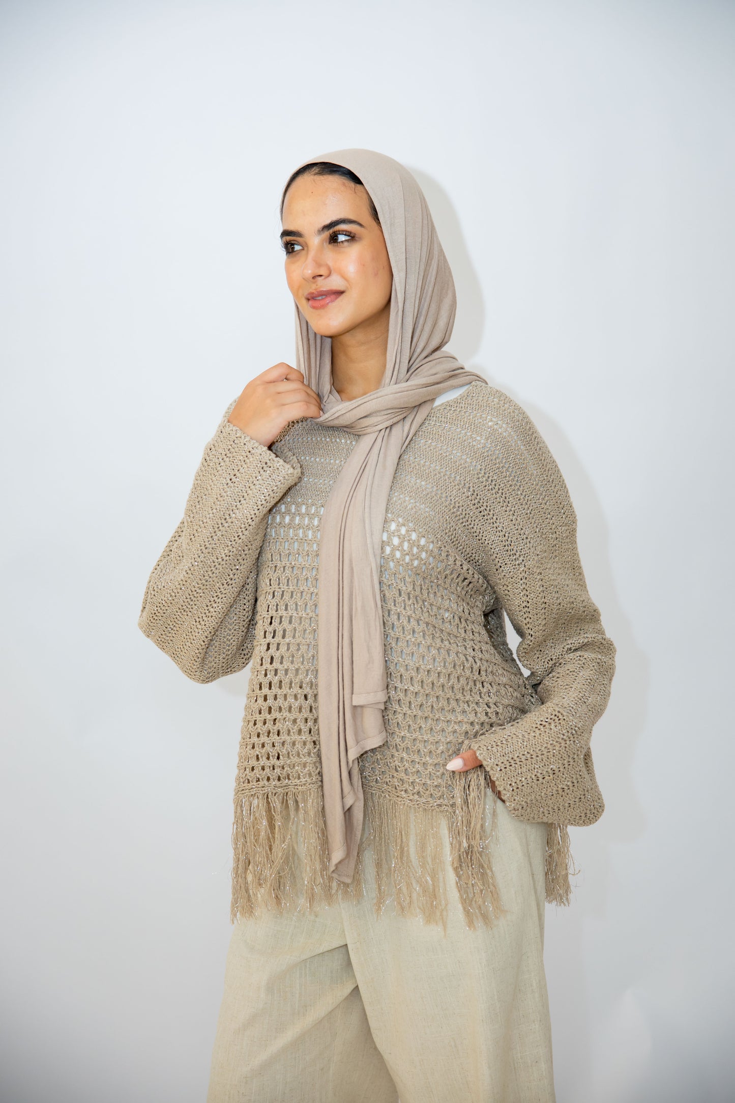 Sea threads crochet top in shimmer cafe