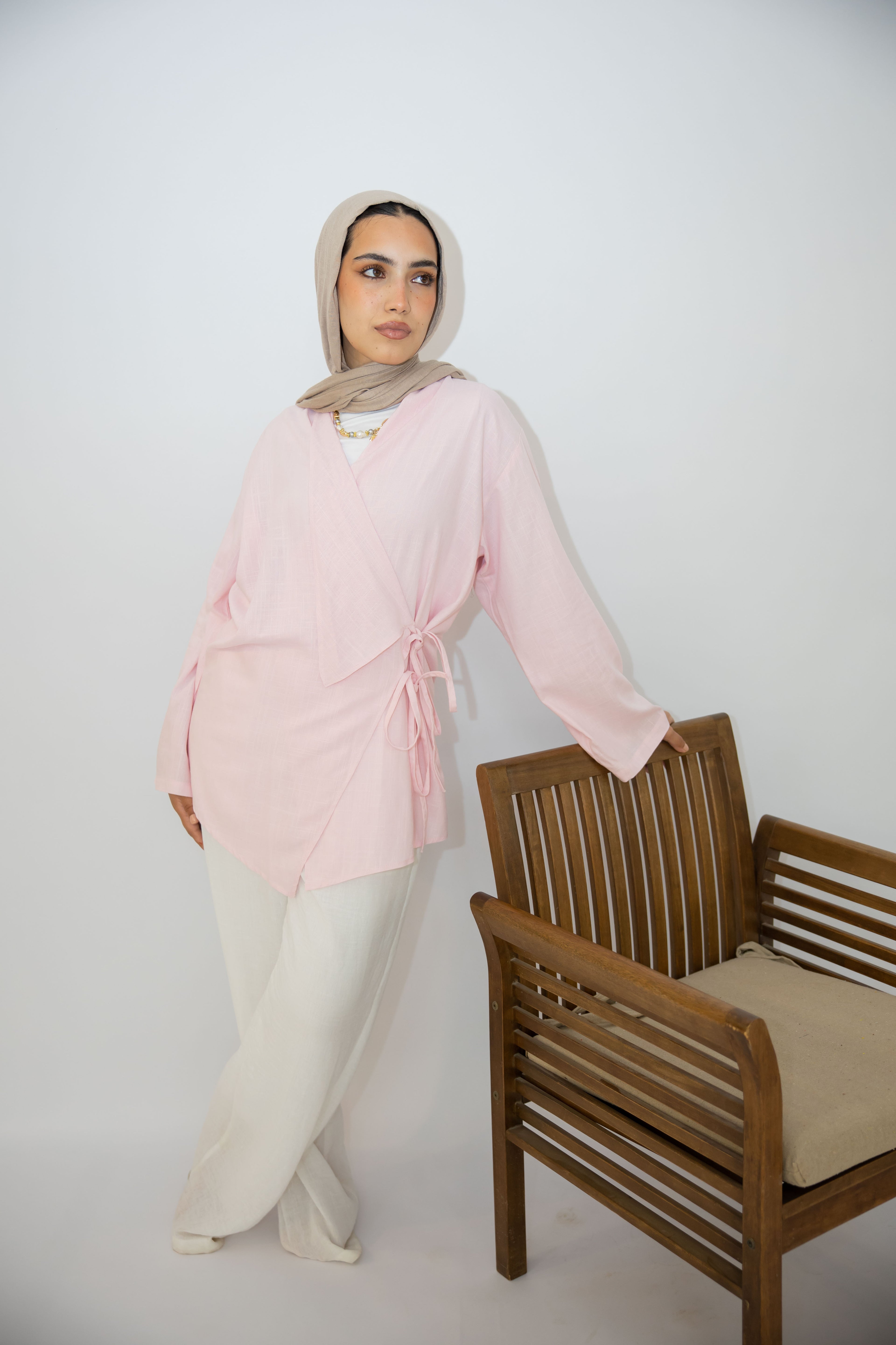 Side Tie Linen Top in Rose