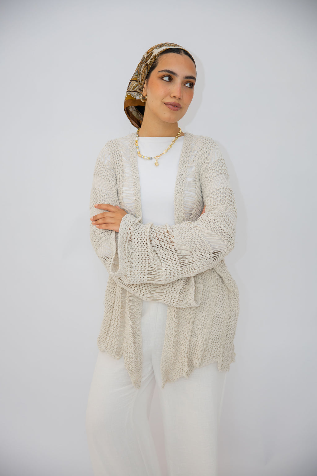 Coastal Crochet Cardigan in Off White