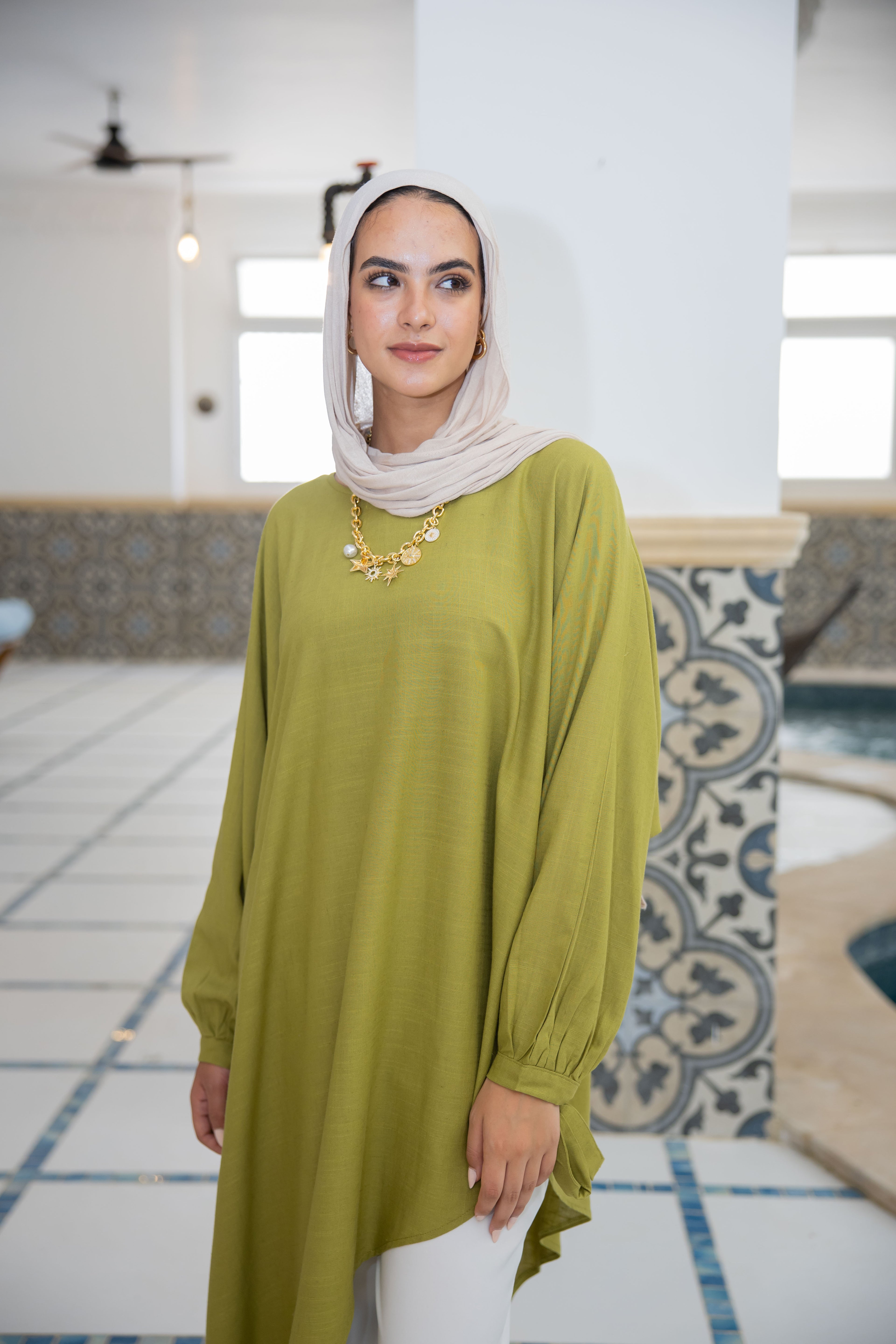 Asymmetric Linen Top in Lime