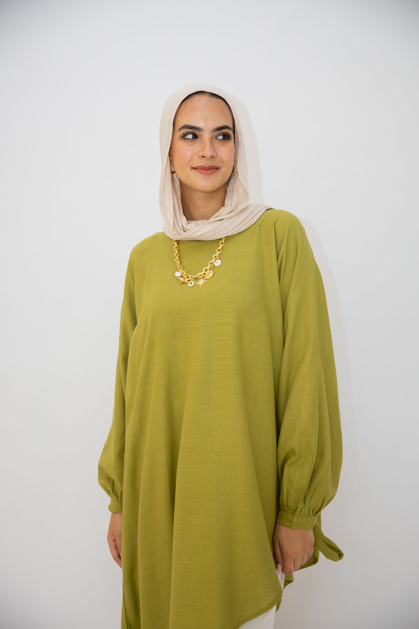 Asymmetric Linen Top in Lime