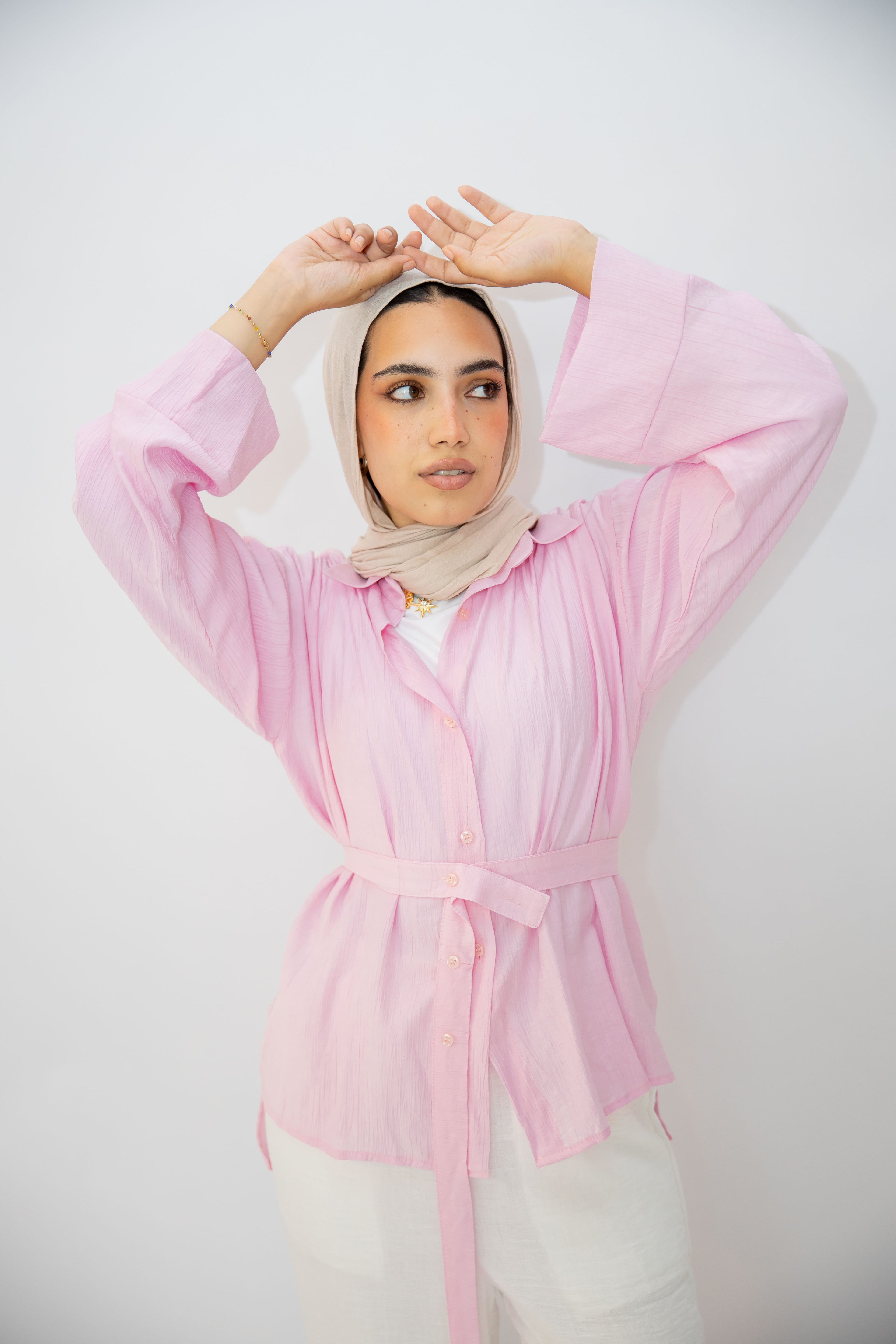 The Adjust belted shirt in Pink