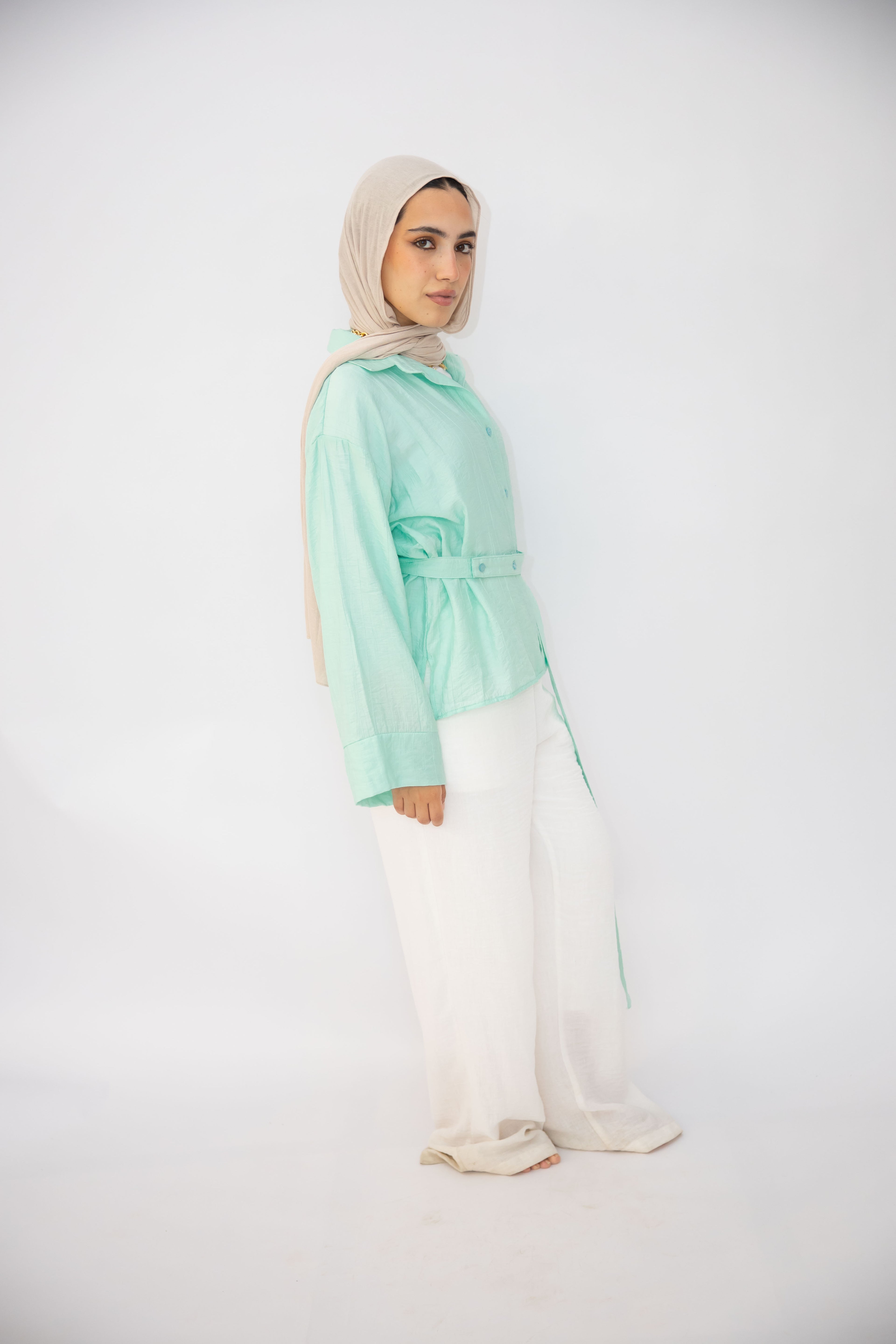 The Adjust belted shirt in Aqua