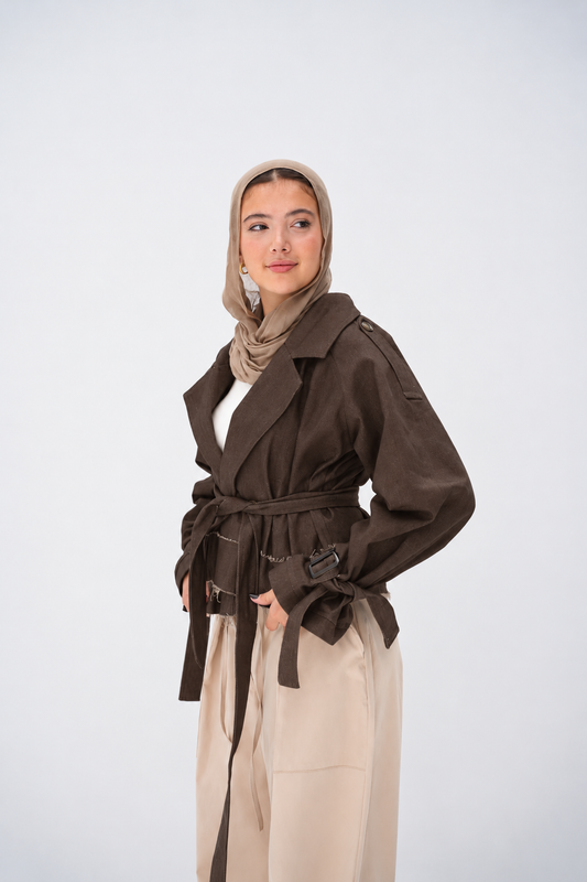 Cropped Trench Coat in Chocolate Brown