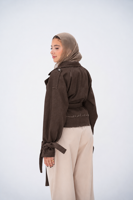 Cropped Trench Coat in Chocolate Brown