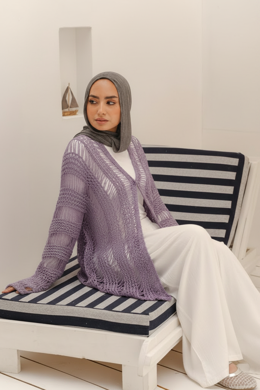 Coastal Crochet Cardigan in Light Purple