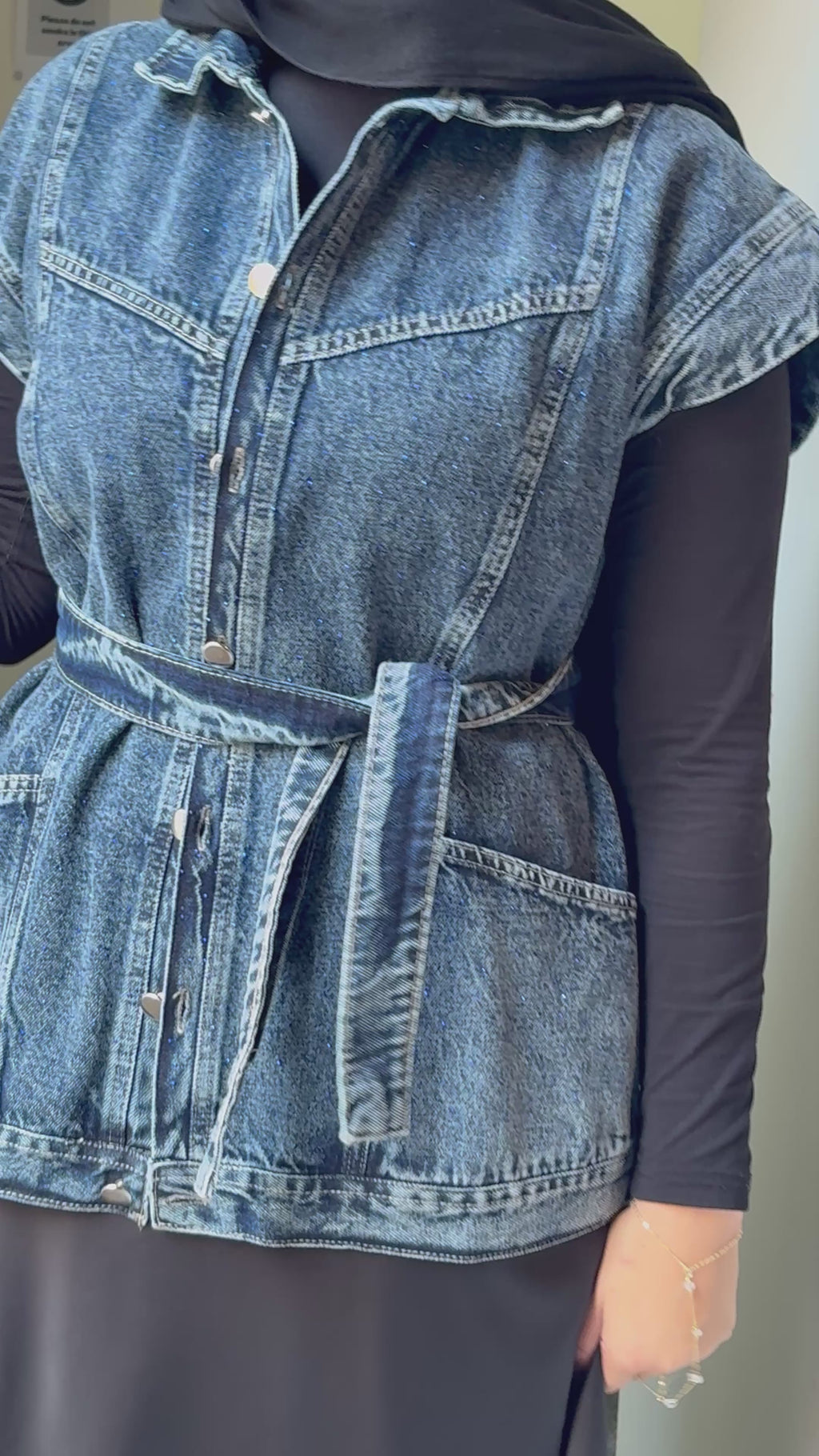 STUDDED Denim Vest in Dark blue